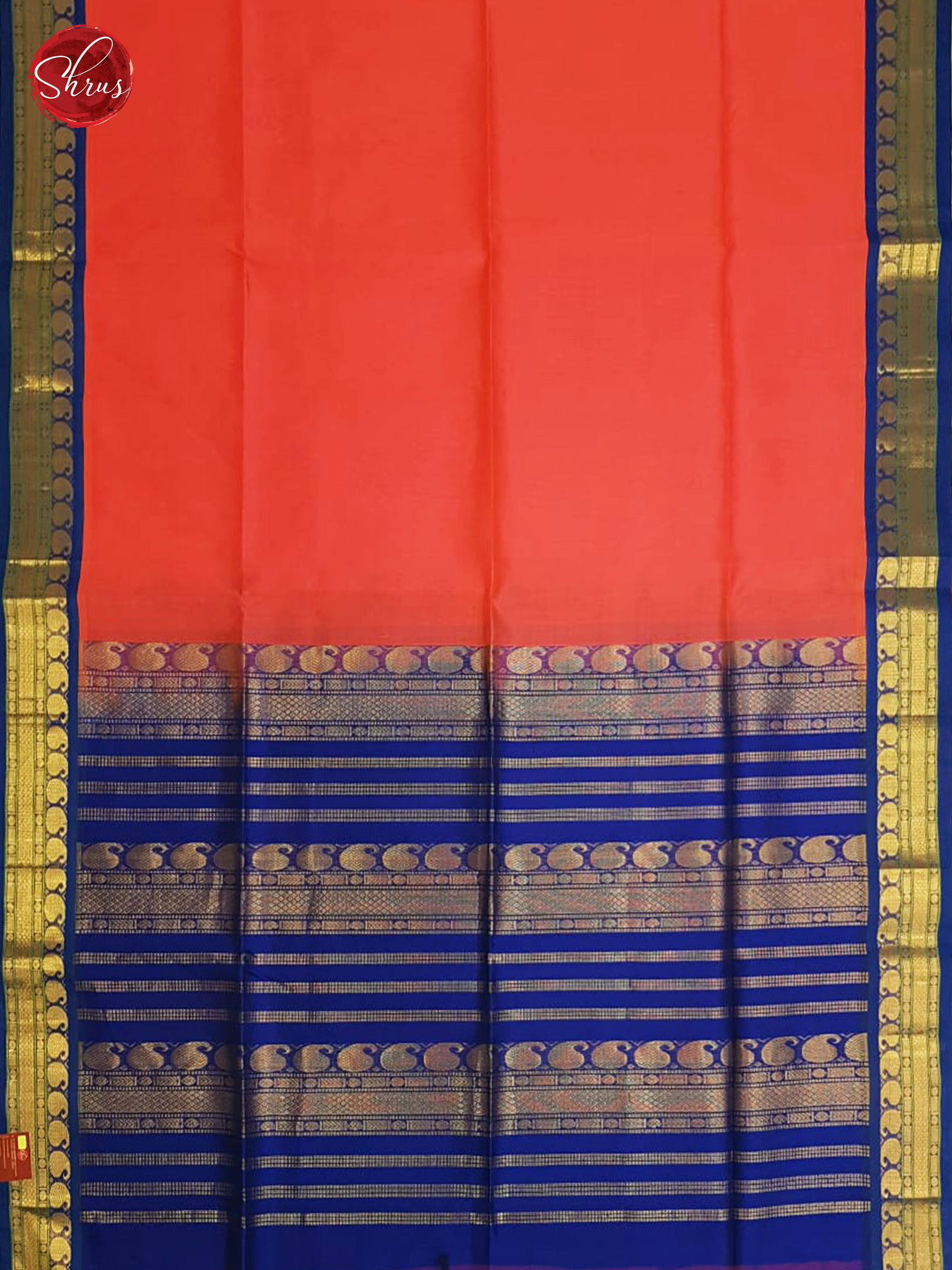 Reddish Pink & Blue - Silk Cotton with Gold Zari Border - Shop on ShrusEternity.com