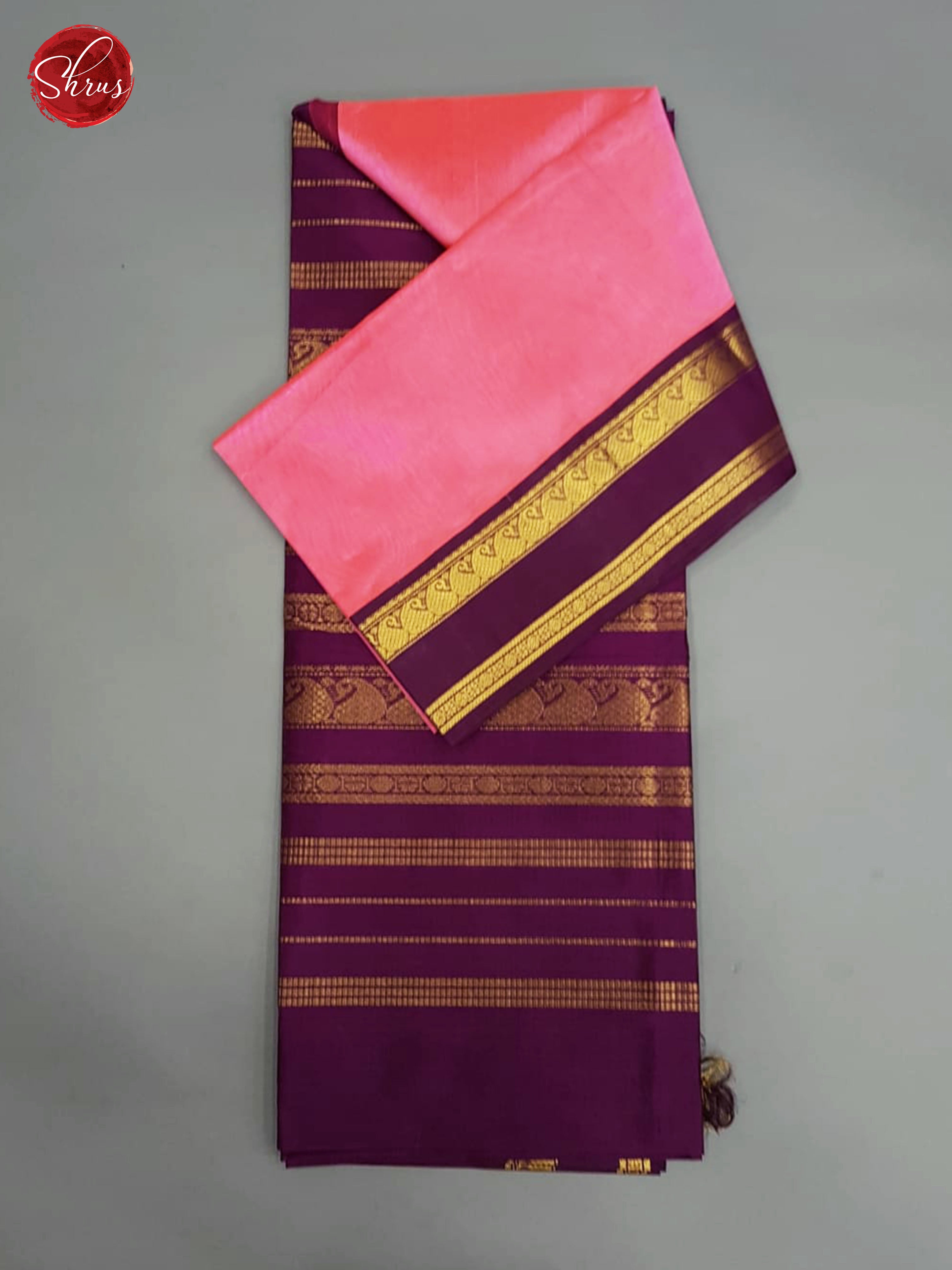 Pink & Purple - Silk Cotton with Gold Zari Border - Shop on ShrusEternity.com