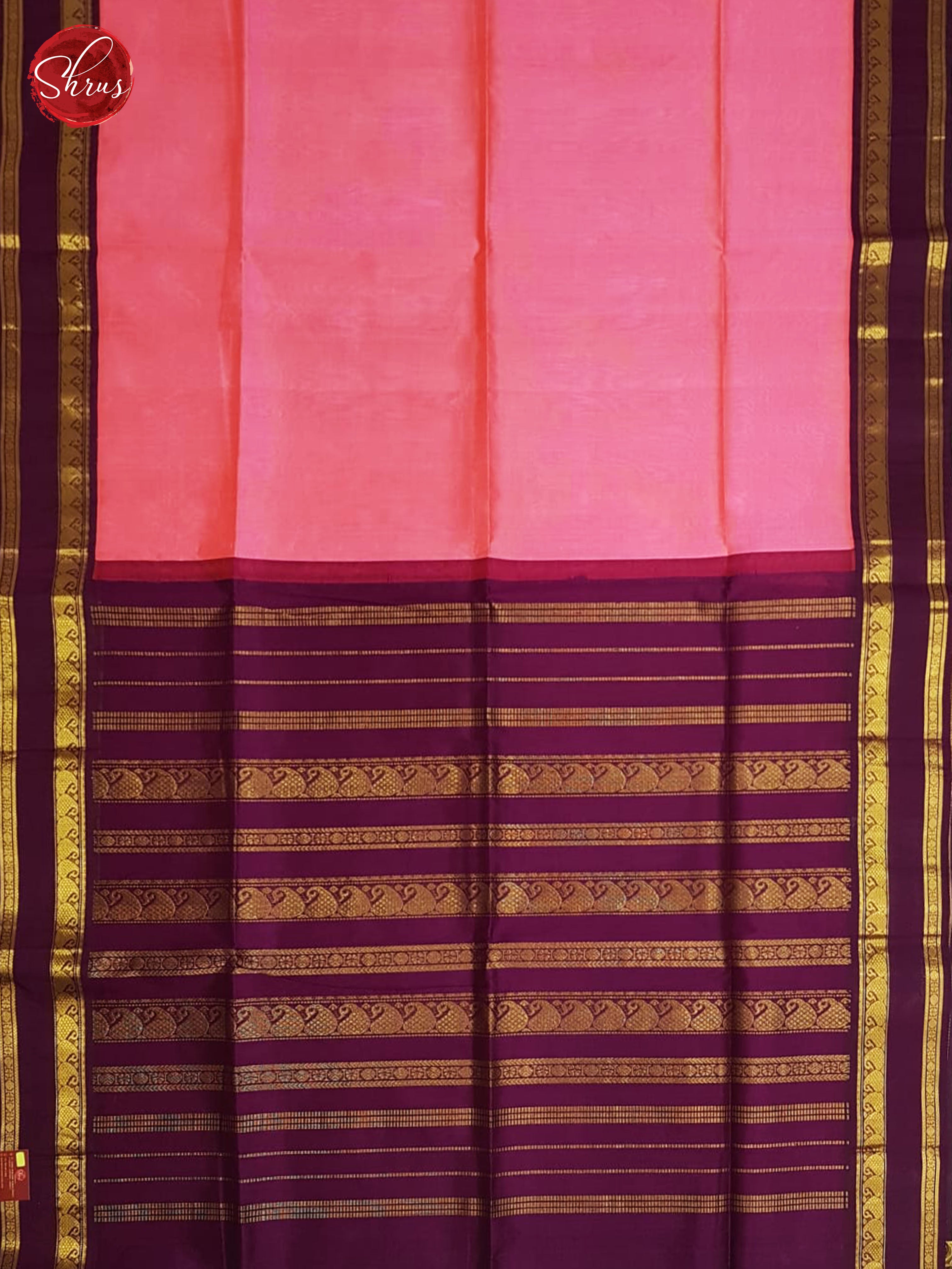 Pink & Purple - Silk Cotton with Gold Zari Border - Shop on ShrusEternity.com
