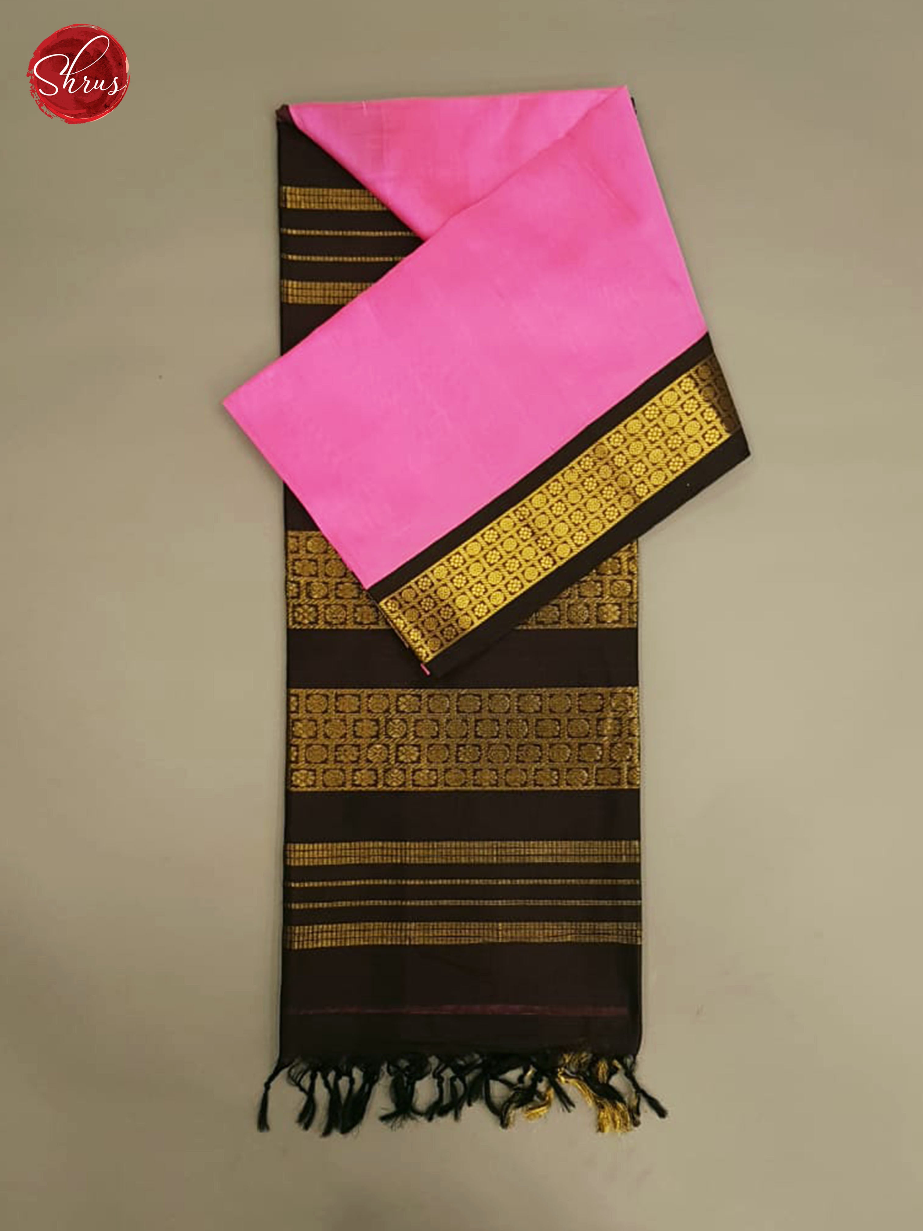 Pink & Dark Brown - Silk Cotton with Gold Zari Border - Shop on ShrusEternity.com