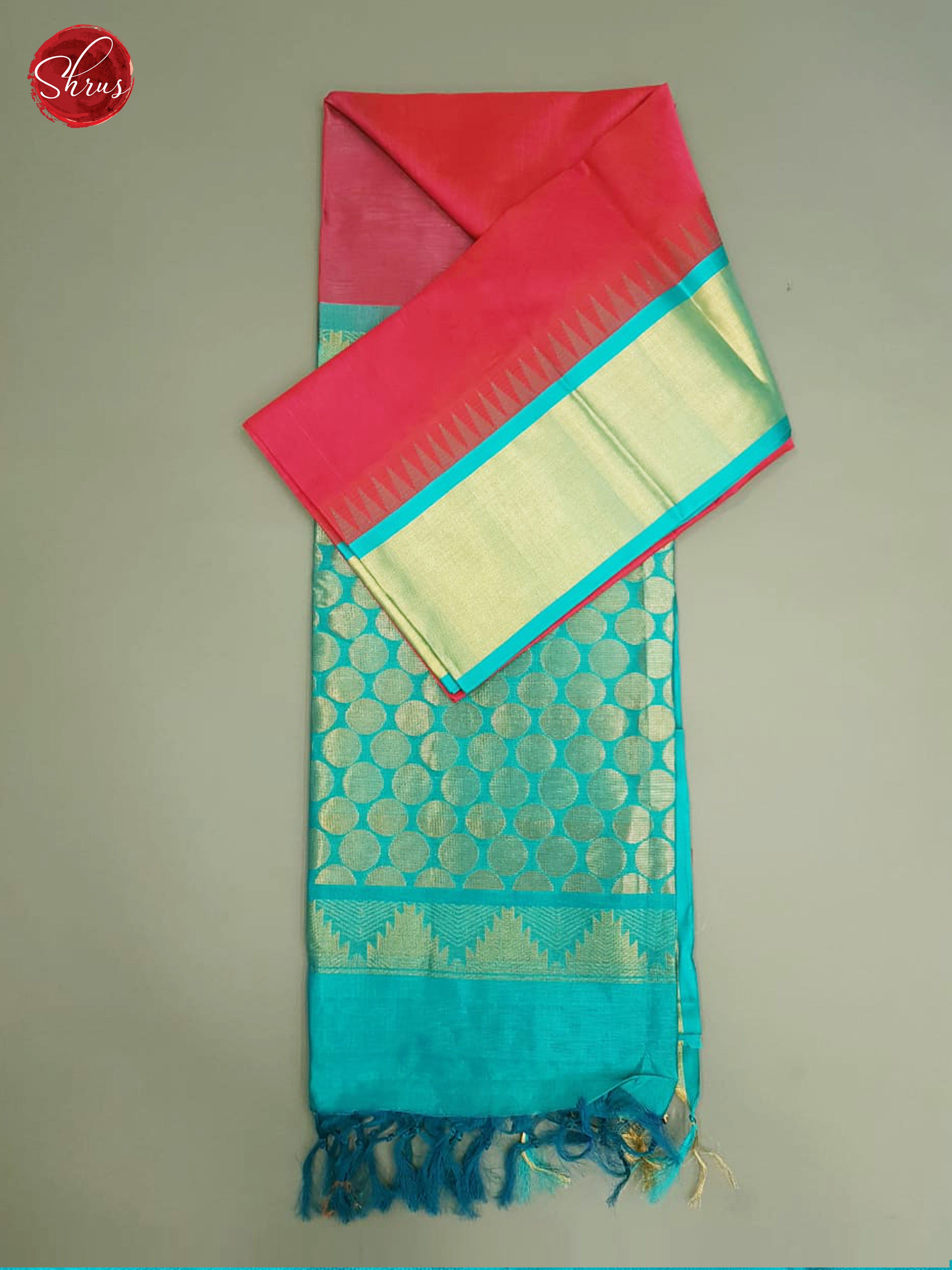 Pink & Teal - Silk Cotton with Gold Zari Border - Shop on ShrusEternity.com