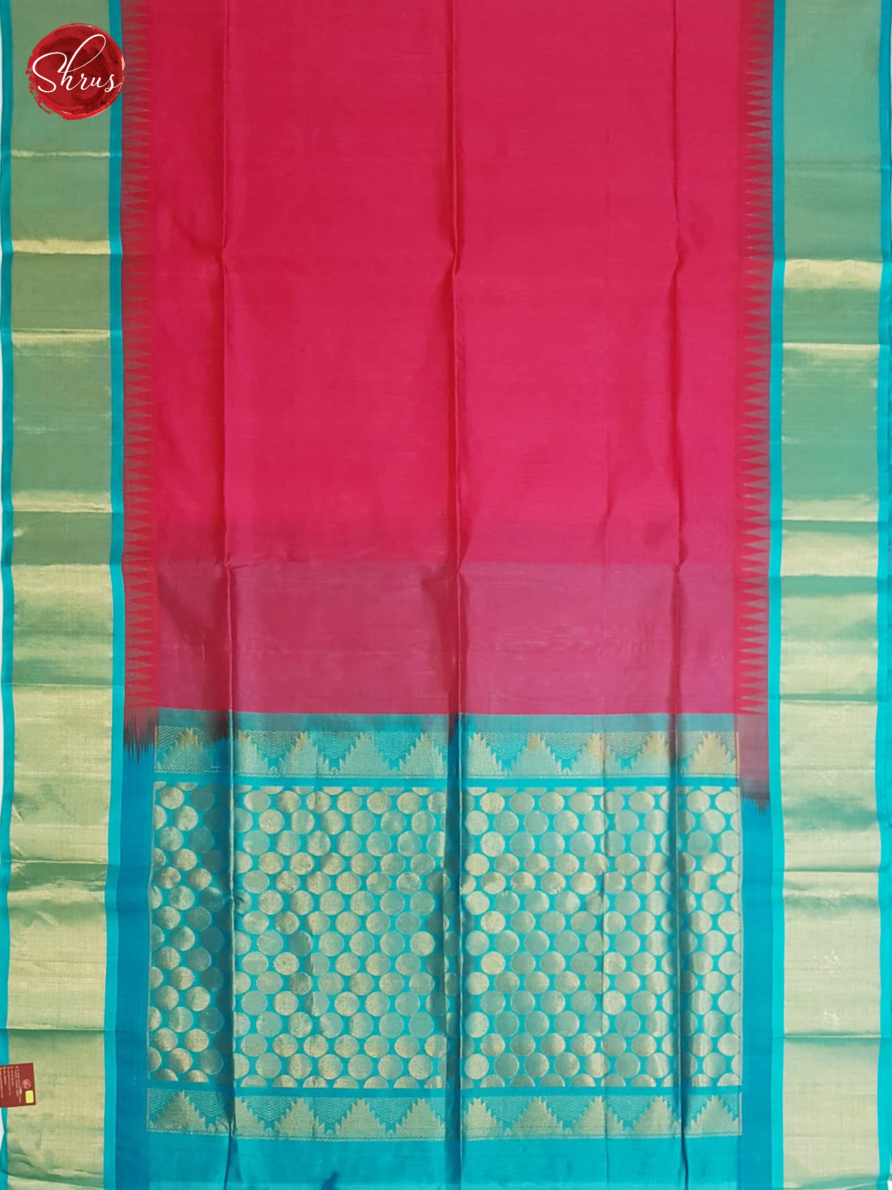 Pink & Teal - Silk Cotton with Gold Zari Border - Shop on ShrusEternity.com