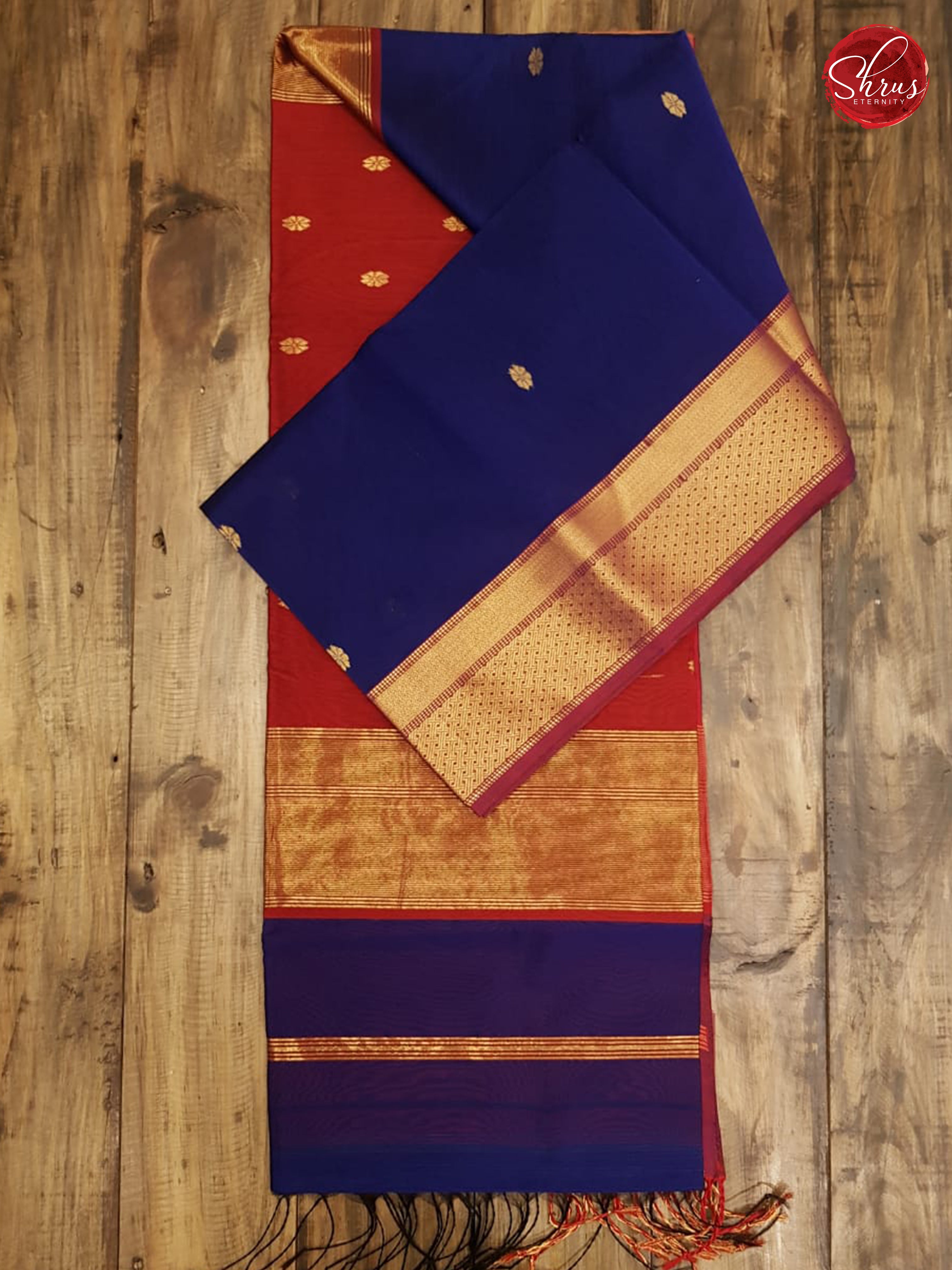 Blue & Red - Maheshwari Silk Cotton - Shop on ShrusEternity.com