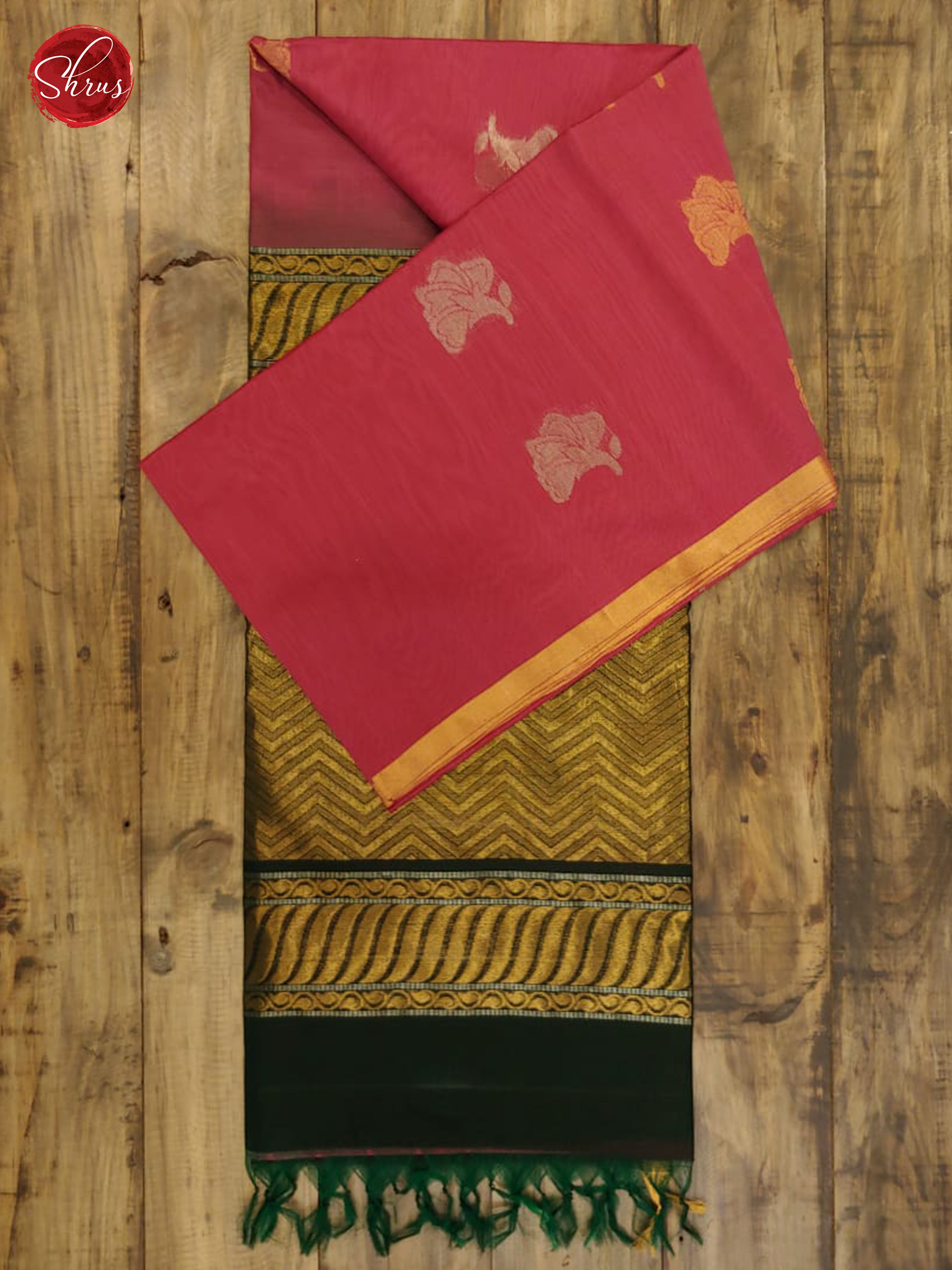 Pink & Green - Borderless Silk Cotton with Gold , Silver Zari - Shop on ShrusEternity.com