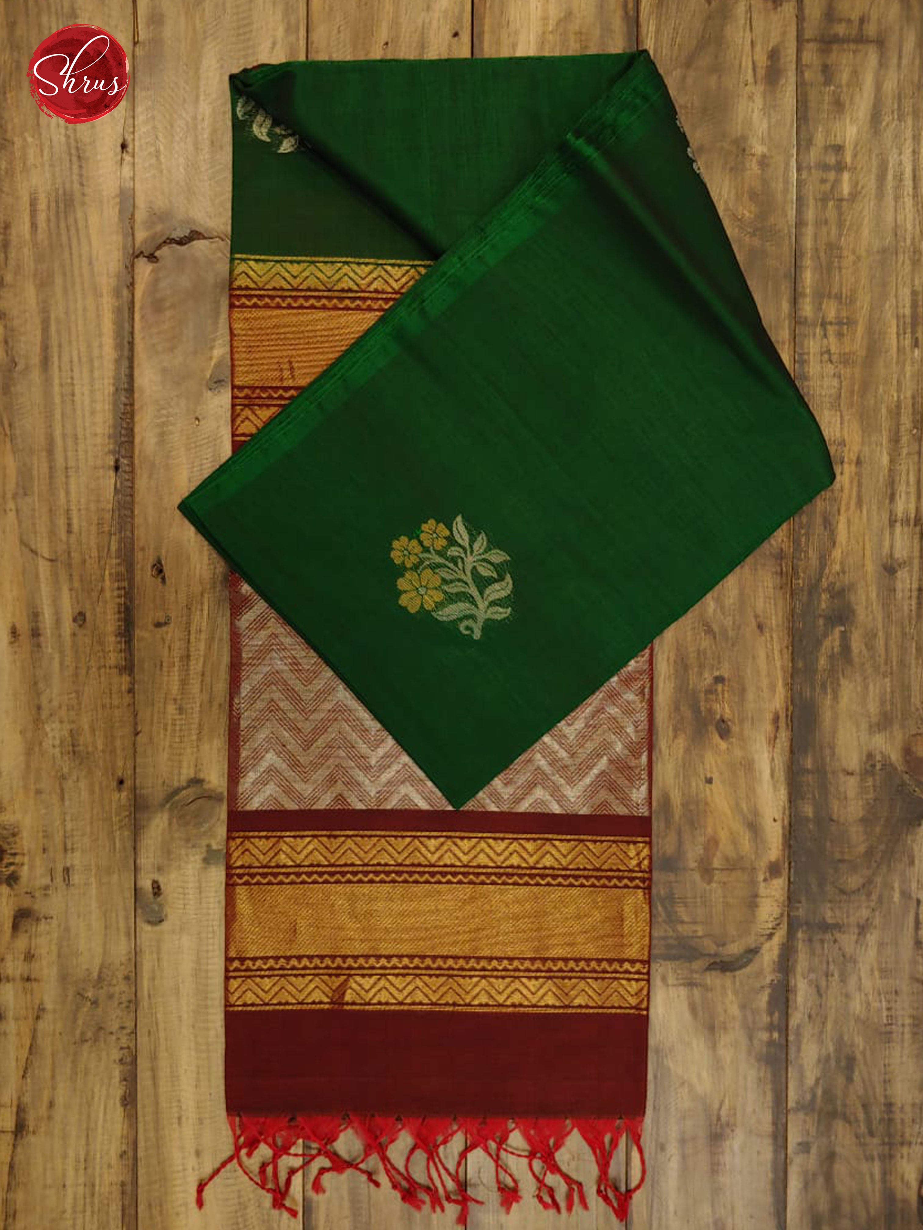 Green & Maroon - Borderless Silk Cotton with Gold Zari - Shop on ShrusEternity.com
