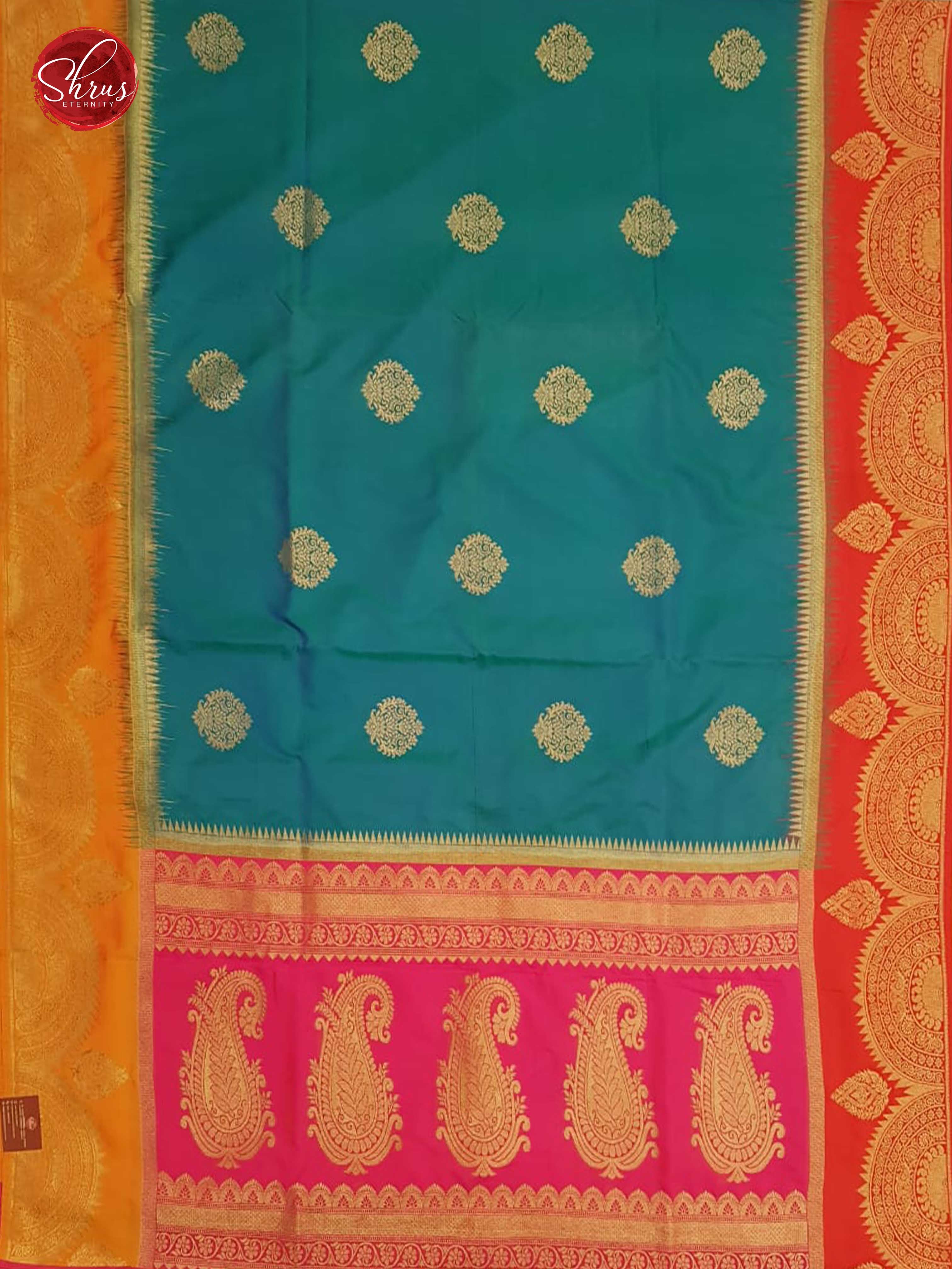 Peacock Blue & Mustard - Semi Banarasi with Gold zari - Shop on ShrusEternity.com