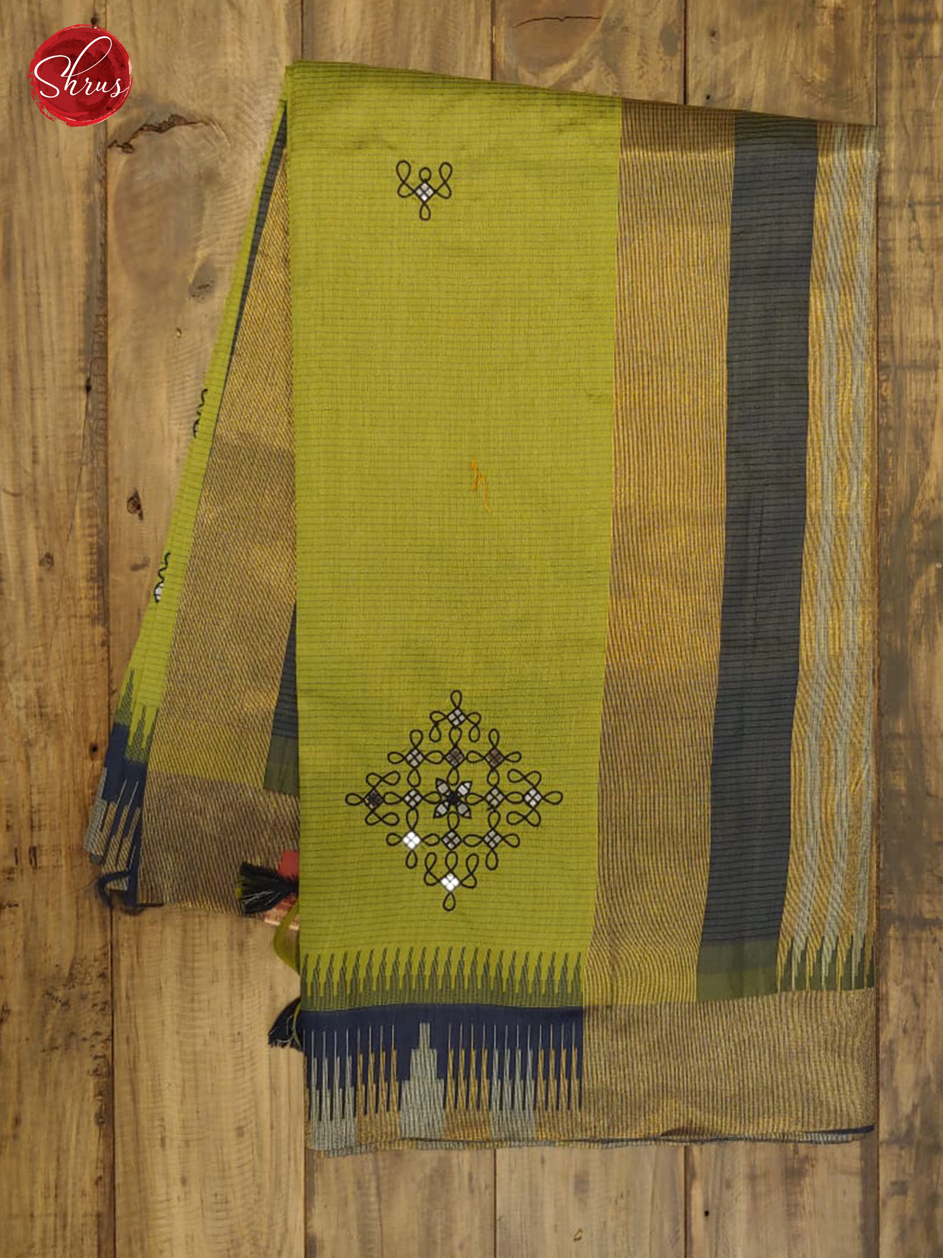 Green  & Dark Blue - Semi Raw Silk with Zari Border - Shop on ShrusEternity.com