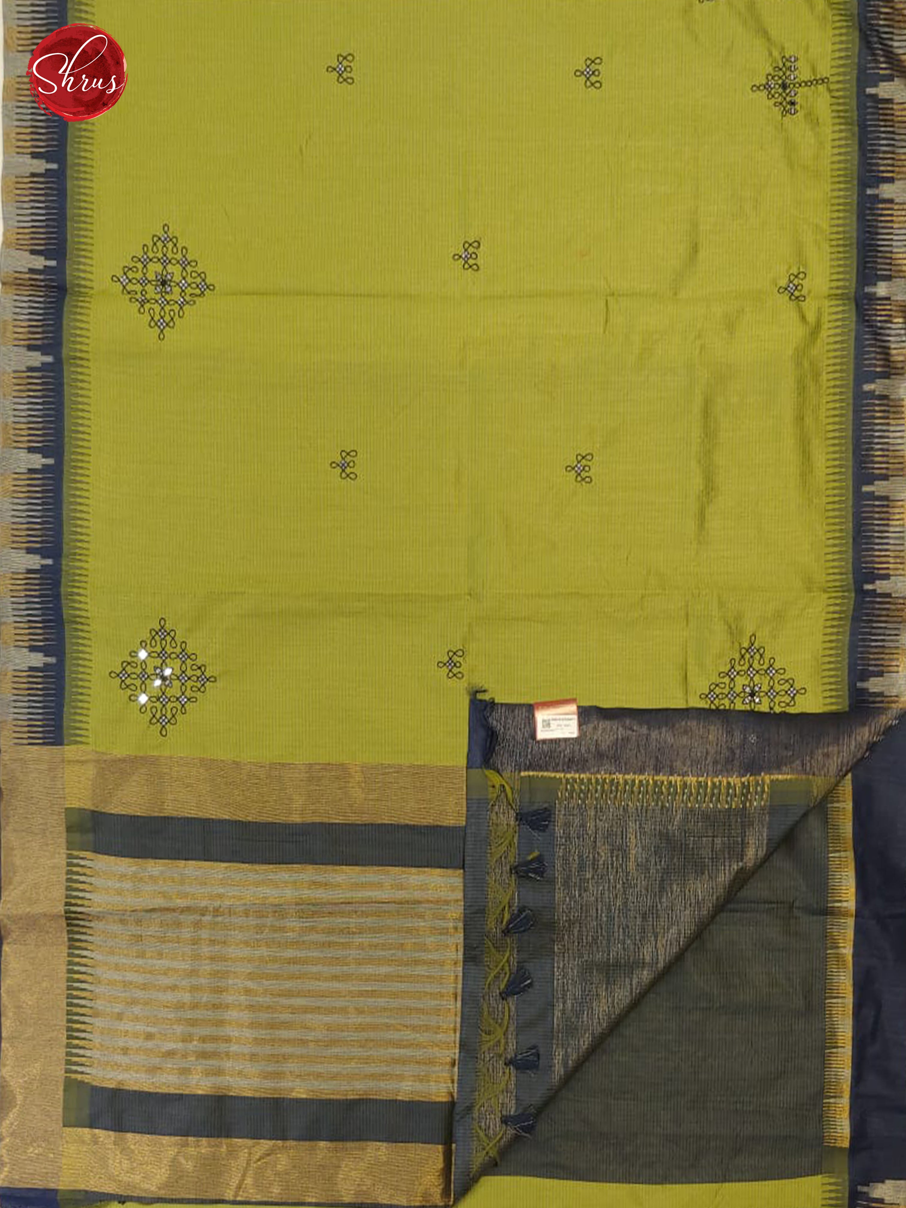Green  & Dark Blue - Semi Raw Silk with Zari Border - Shop on ShrusEternity.com