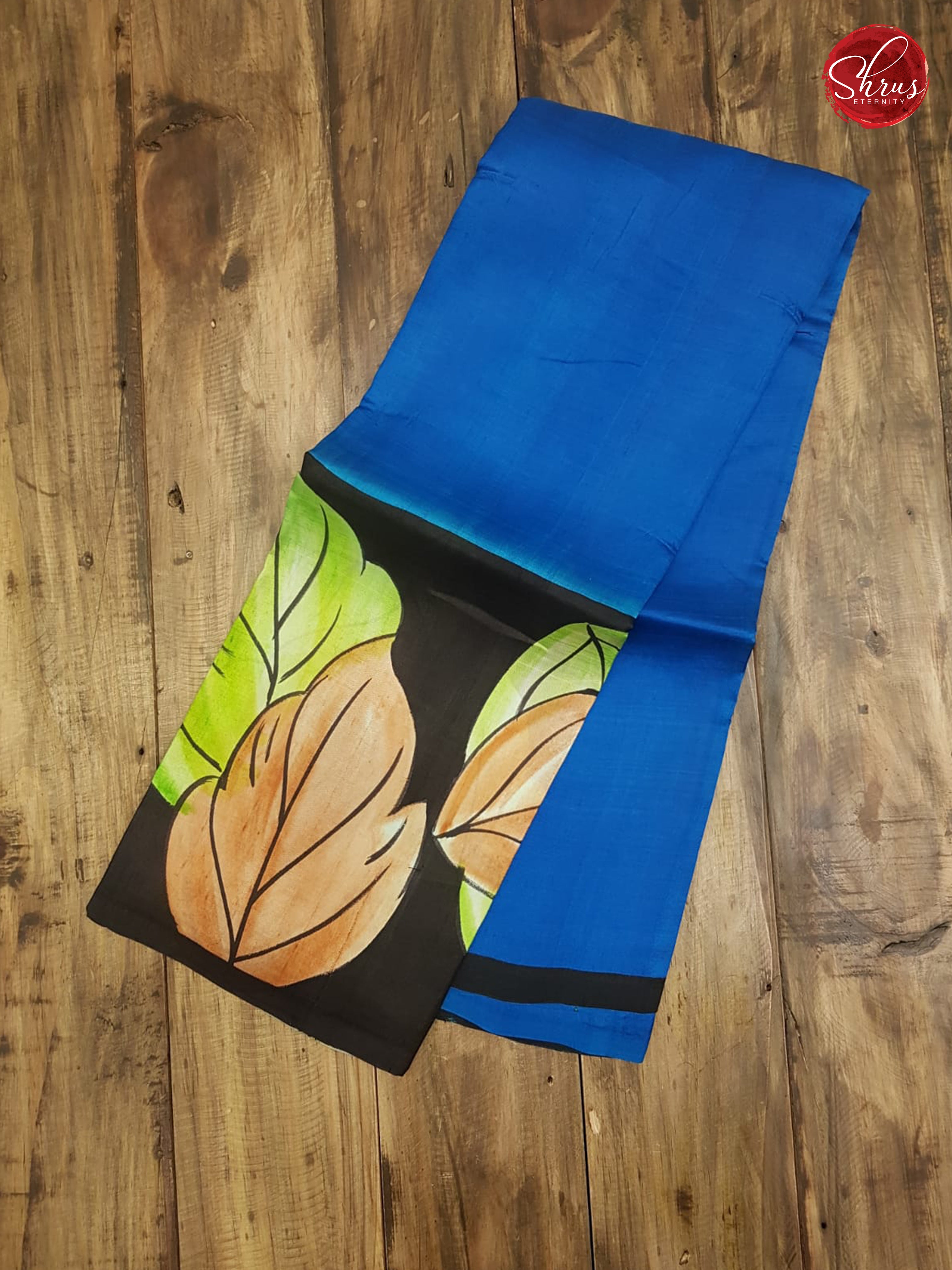 Blue & Black - Murshidabad Silk with Hand Paint - Shop on ShrusEternity.com