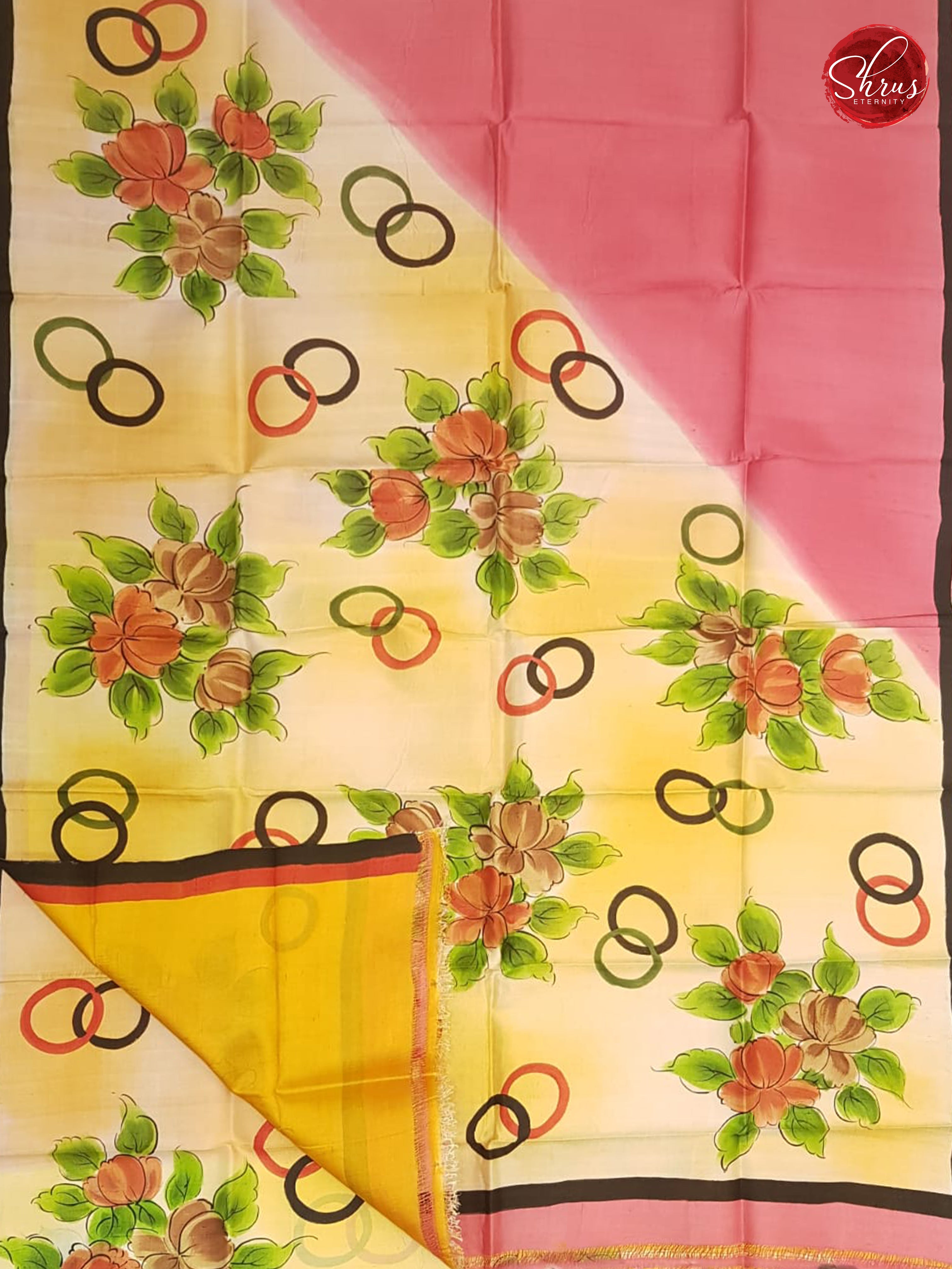 Pink & Yellow - Murshidabad Silk with Hand Paint - Shop on ShrusEternity.com