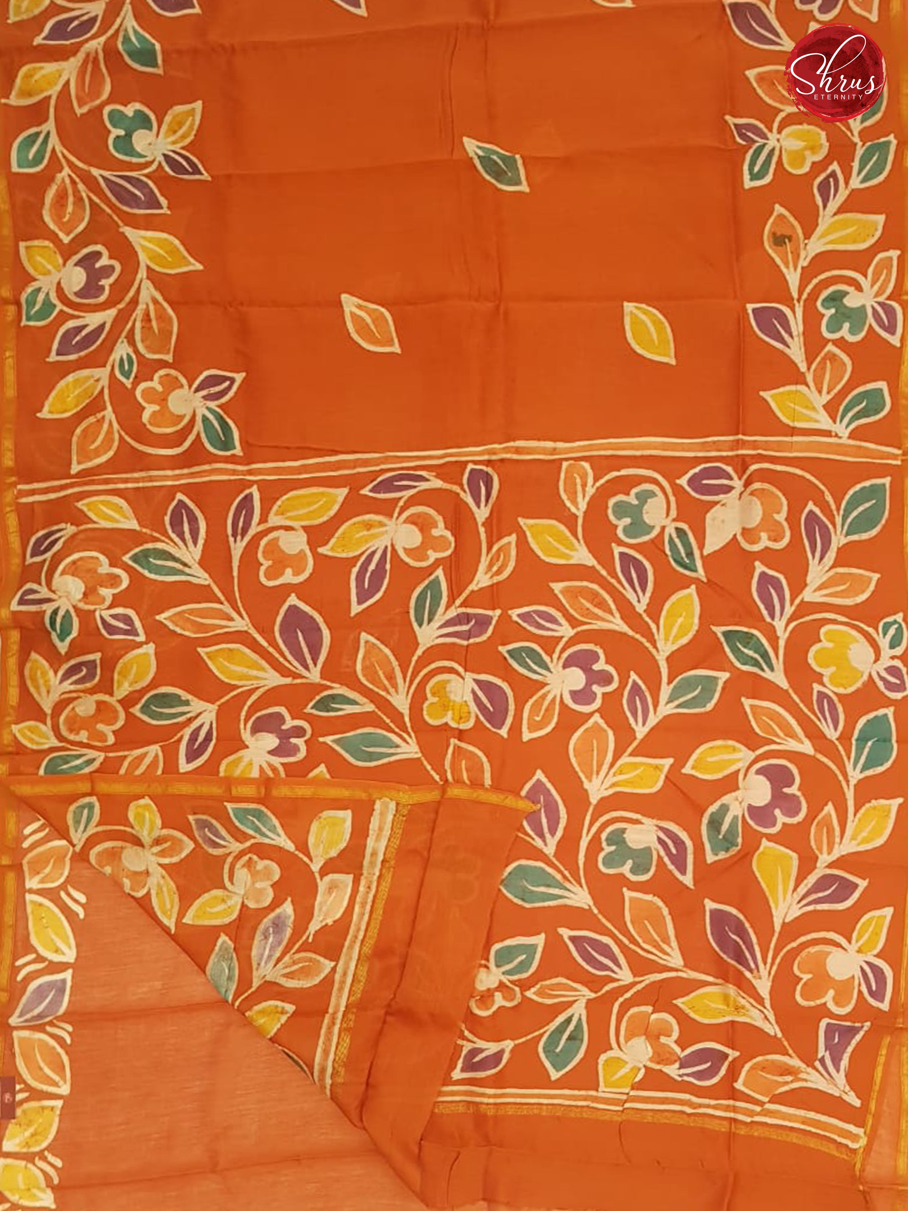 Brick Orange (Single tone) - Chanderi with Bhatik Hand Paint - Shop on ShrusEternity.com