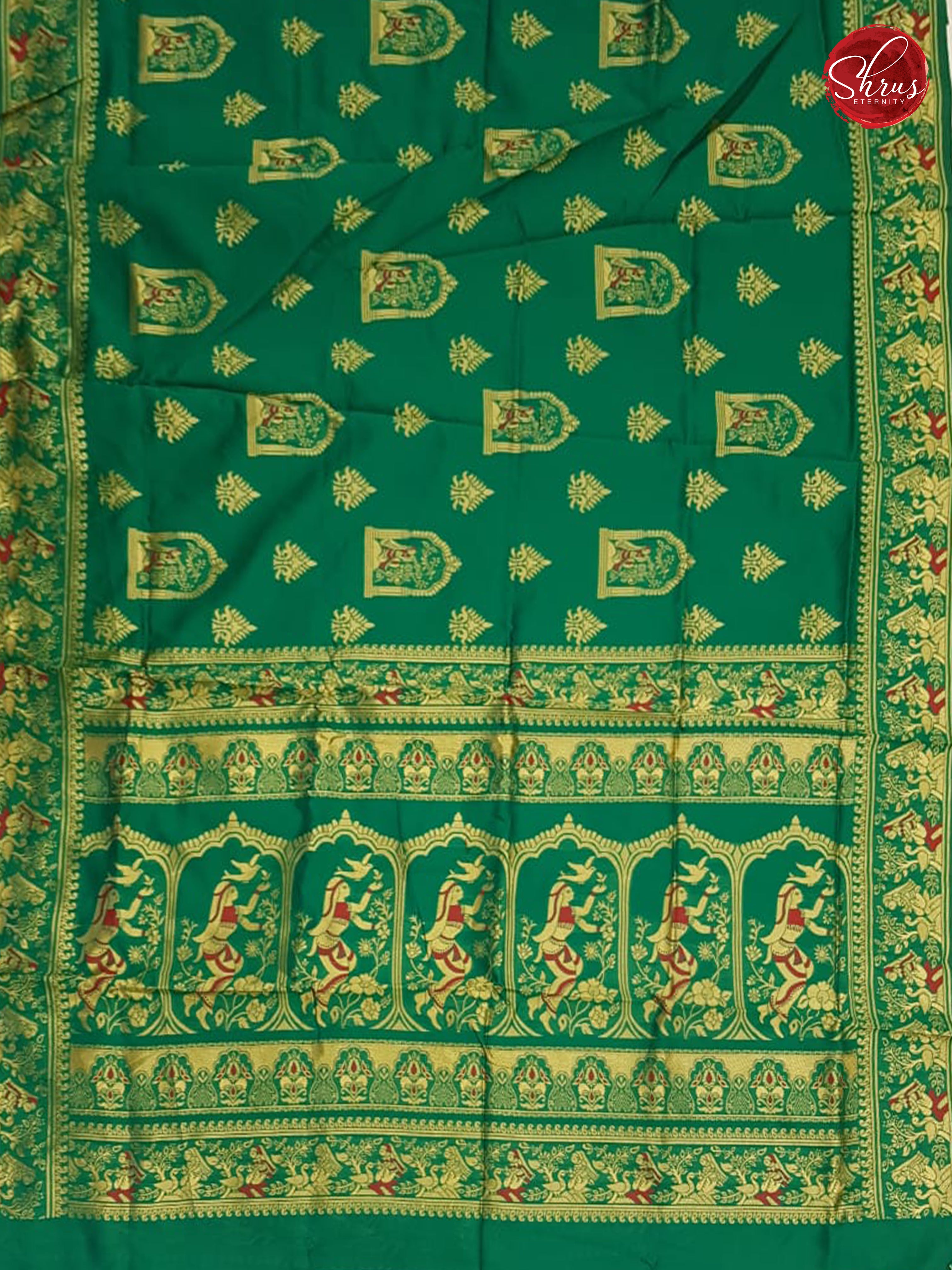 Green (Single Tone) -Baluchari  Cotton Silk - Shop on ShrusEternity.com