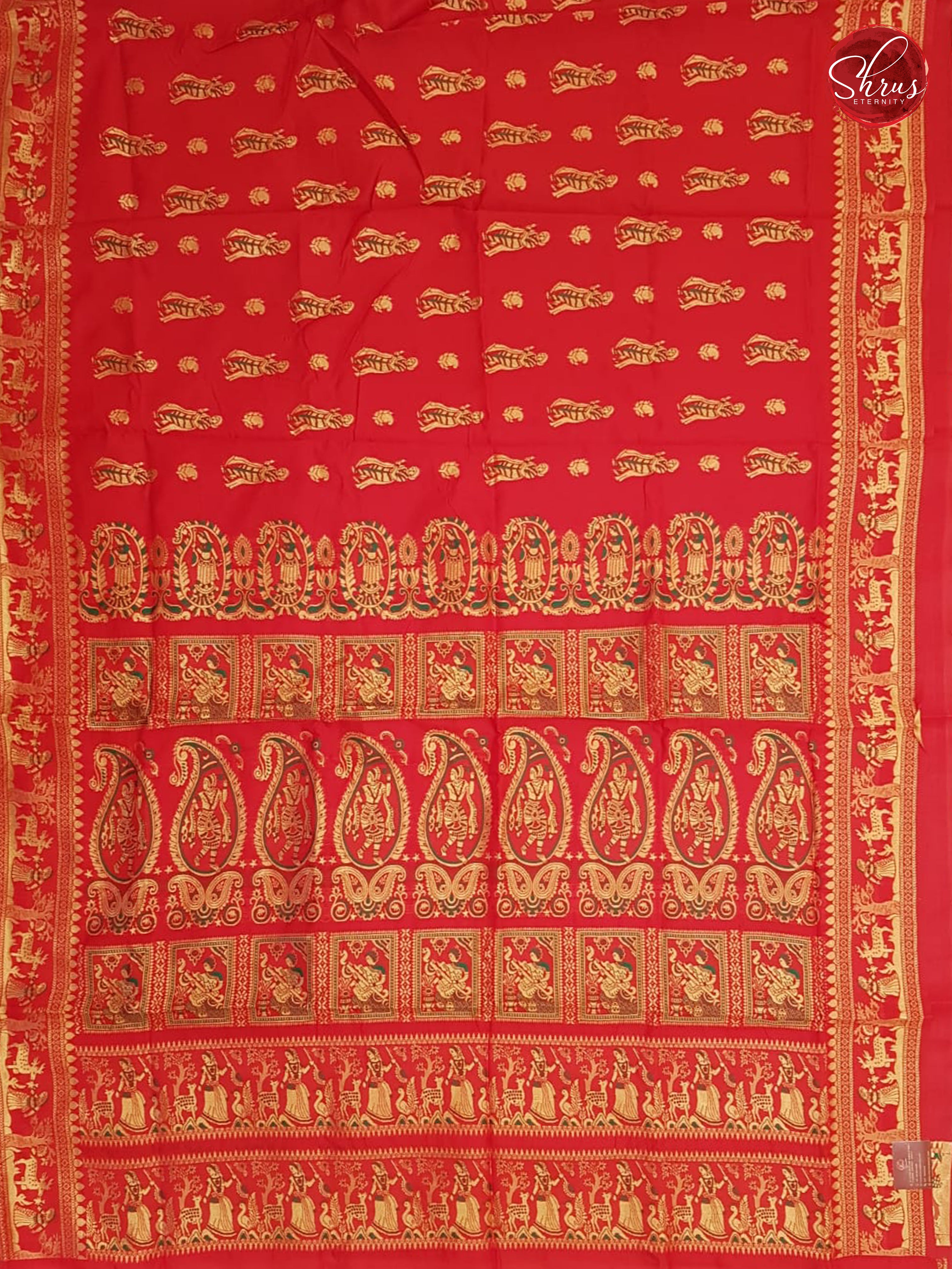 Red (Single Tone)- Baluchari Cotton Silk - Shop on ShrusEternity.com