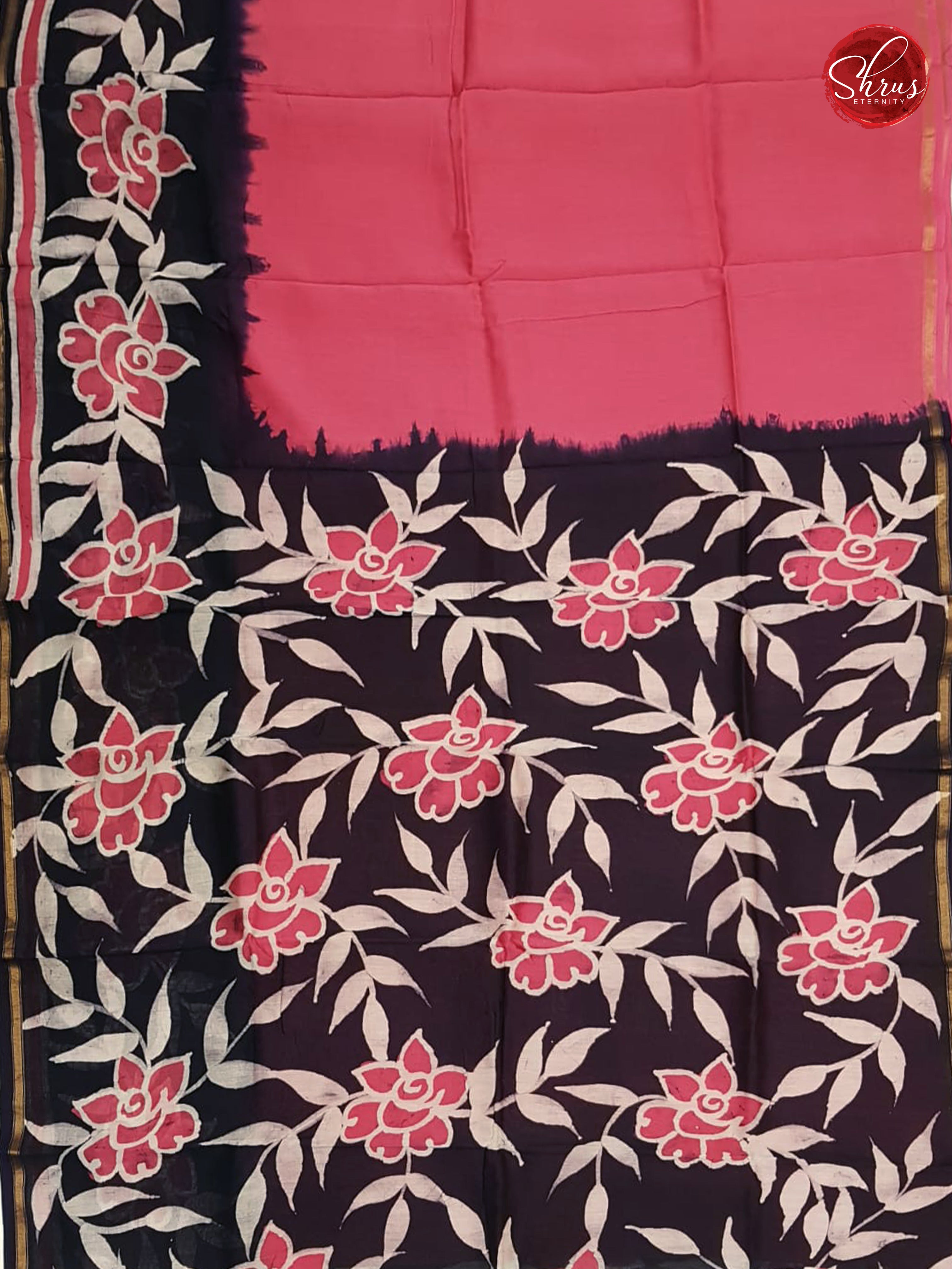 Pink & Dark Blue - Chanderi with Bhatik Hand Paint - Shop on ShrusEternity.com