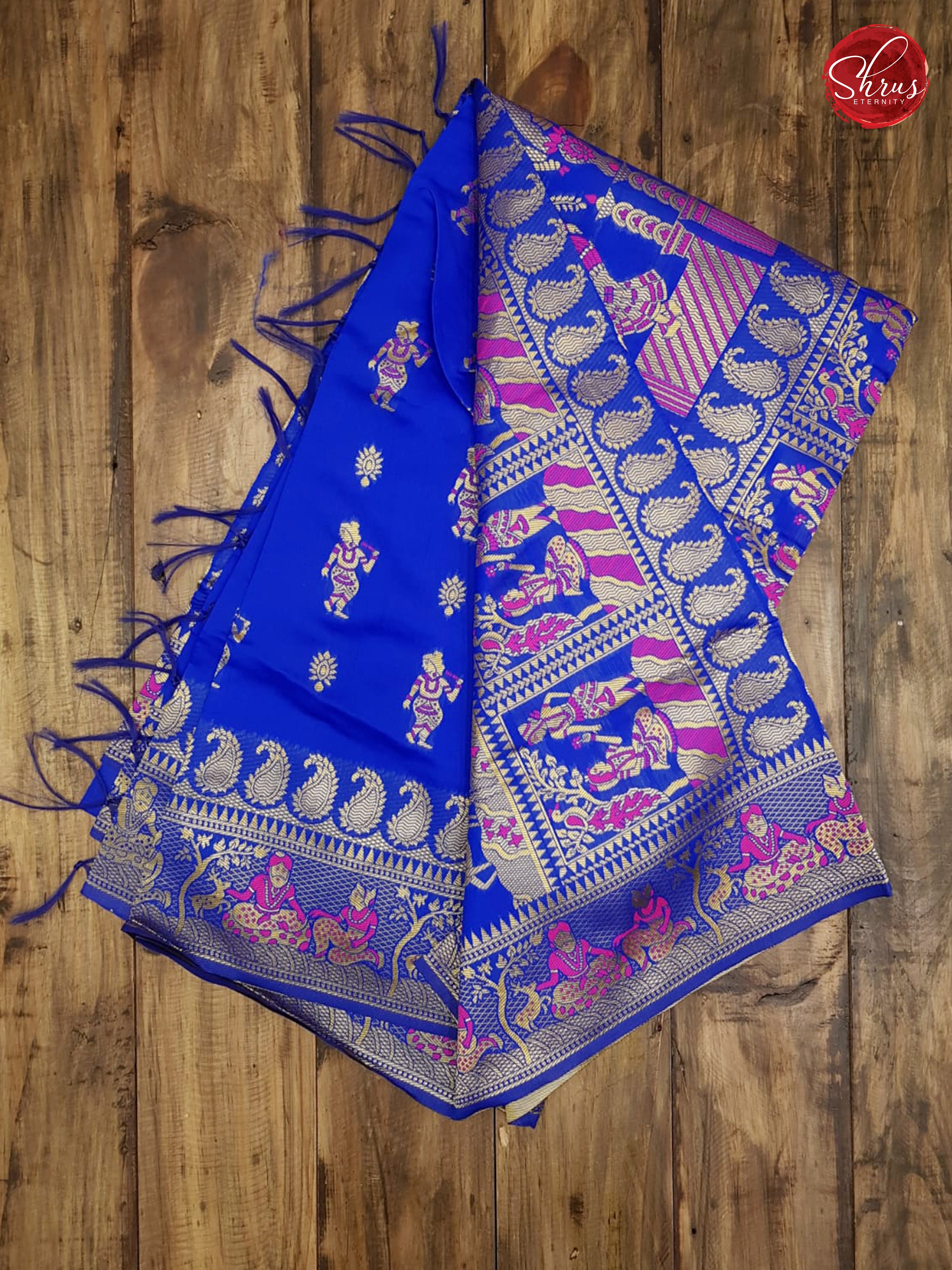 Blue -Baluchari Cotton Silk - Shop on ShrusEternity.com
