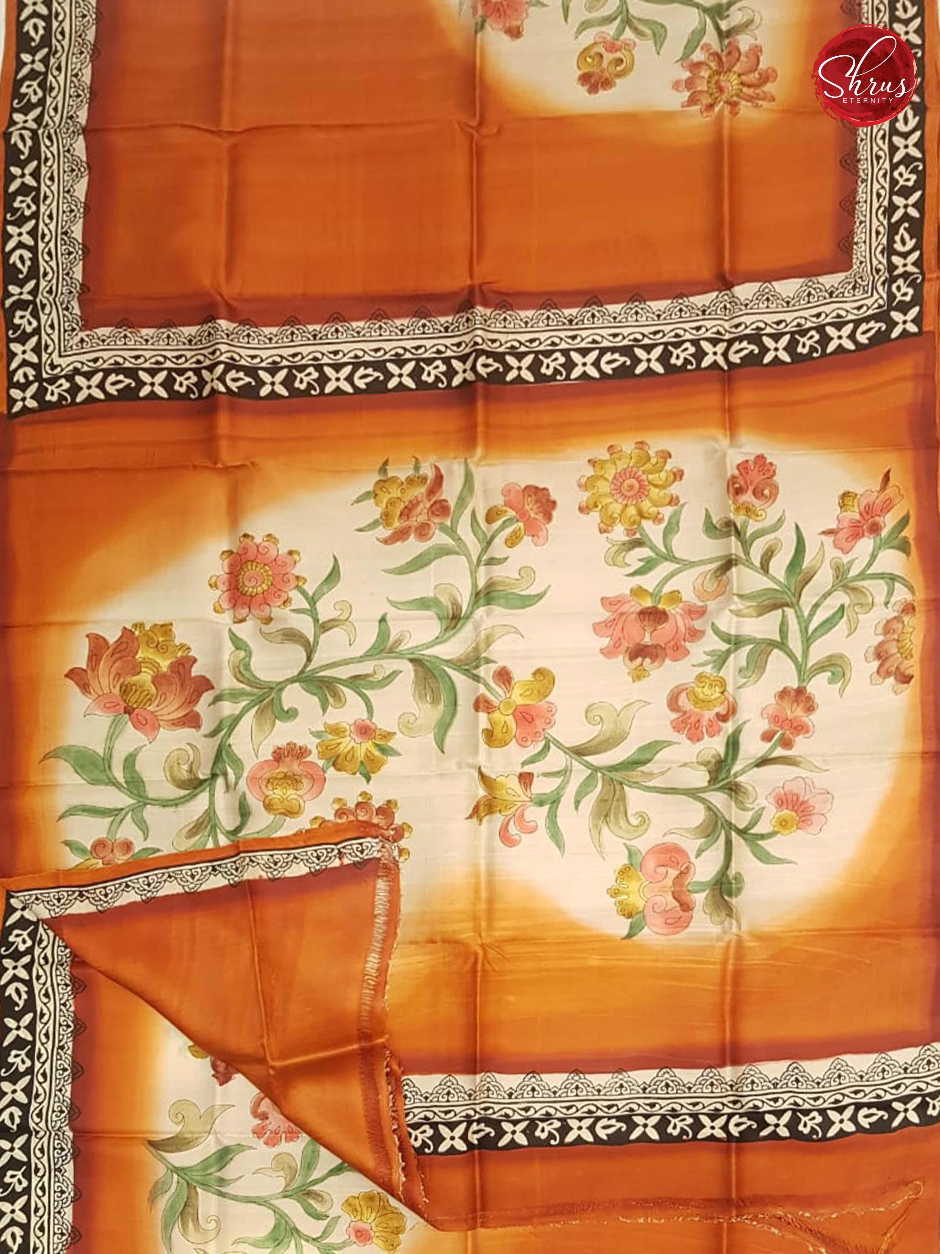 Brick  Orange & White - Mushidabad Silk with Hand Paint - Shop on ShrusEternity.com