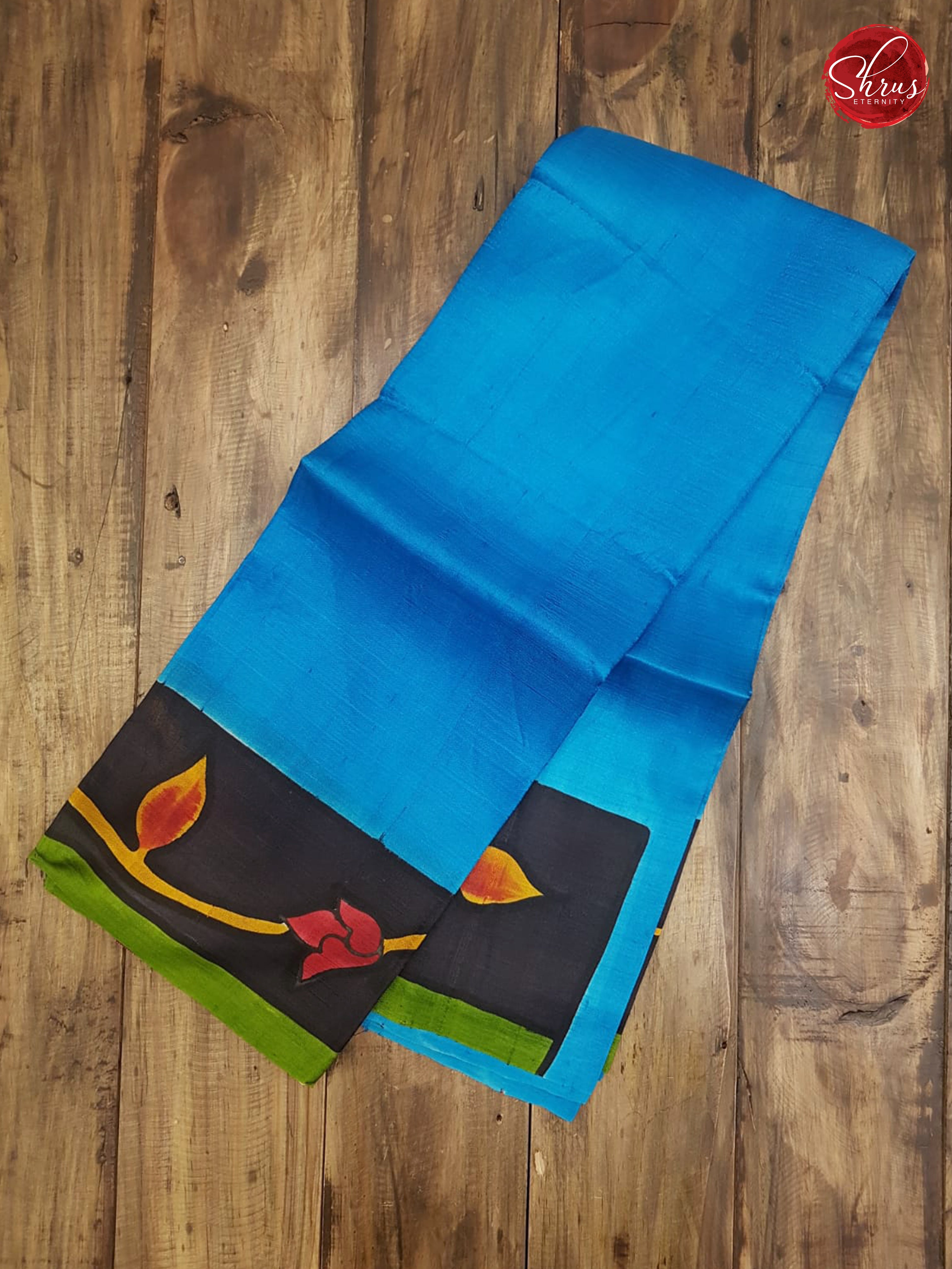 Blue & CharCoal - Murshidabad Silk with Hand Paint - Shop on ShrusEternity.com