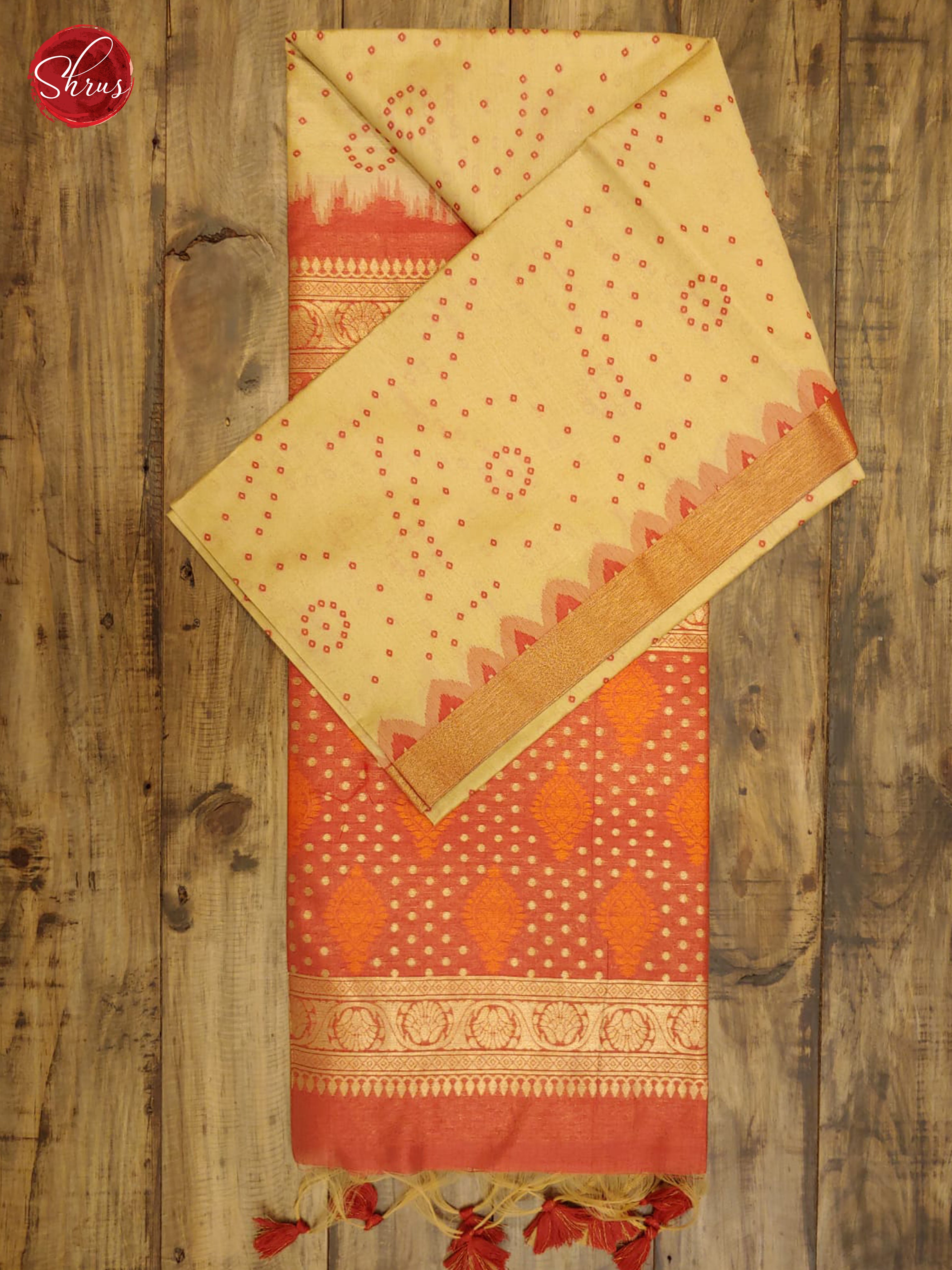Cream & Red - Semi Raw Silk with Gold Zari Border - Shop on ShrusEternity.com