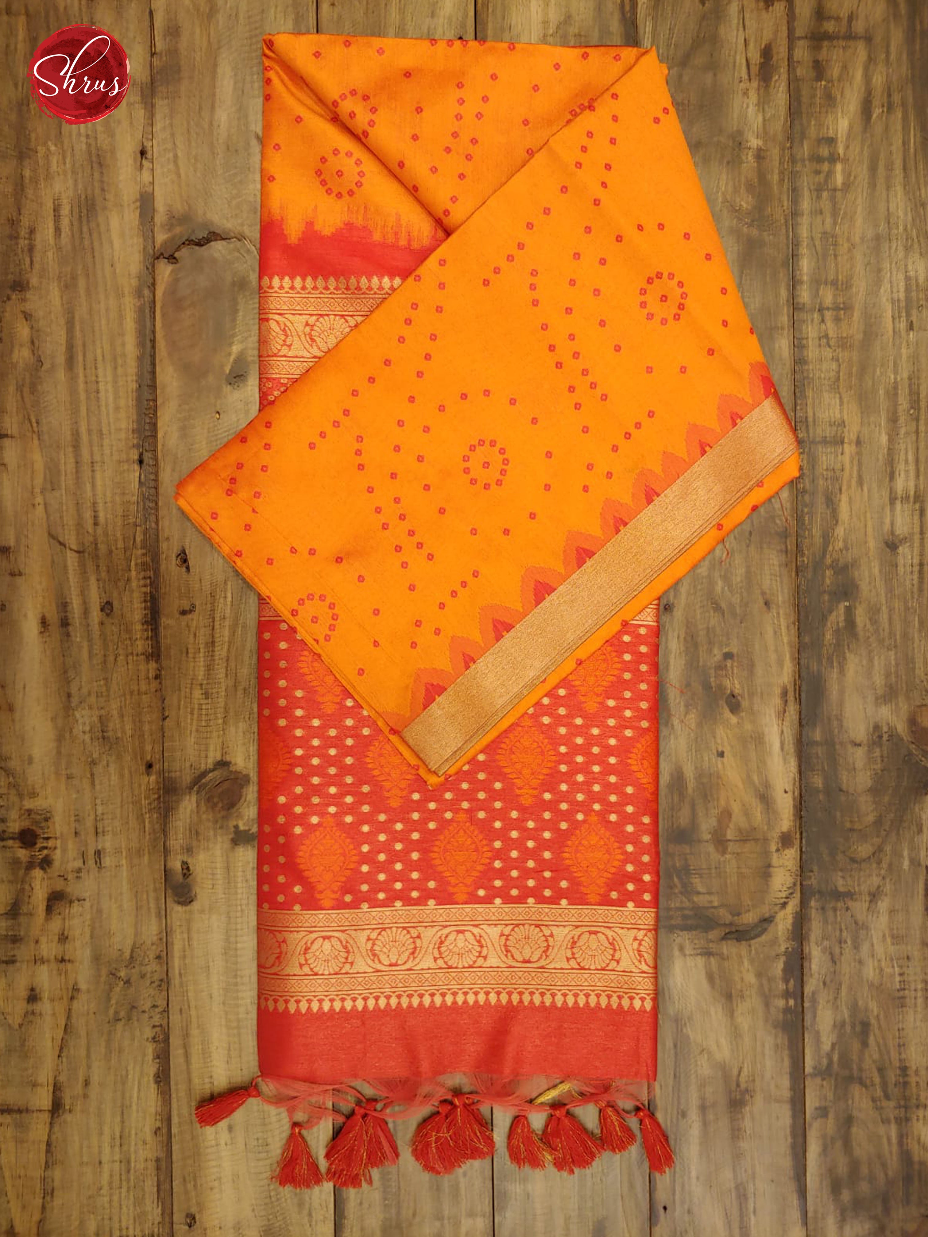 Orange & Red - Semi Raw Silk with Gold Zari Border - Shop on ShrusEternity.com