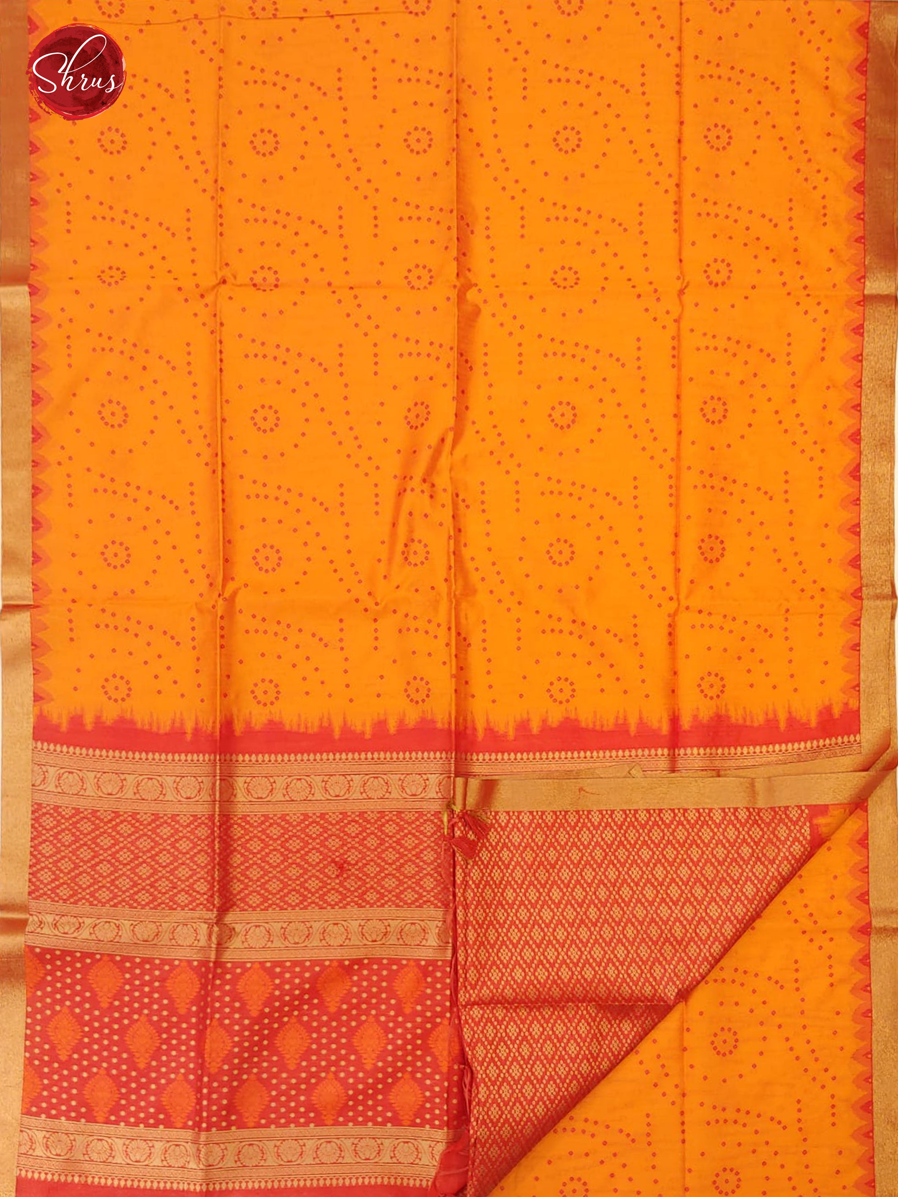 Orange & Red - Semi Raw Silk with Gold Zari Border - Shop on ShrusEternity.com