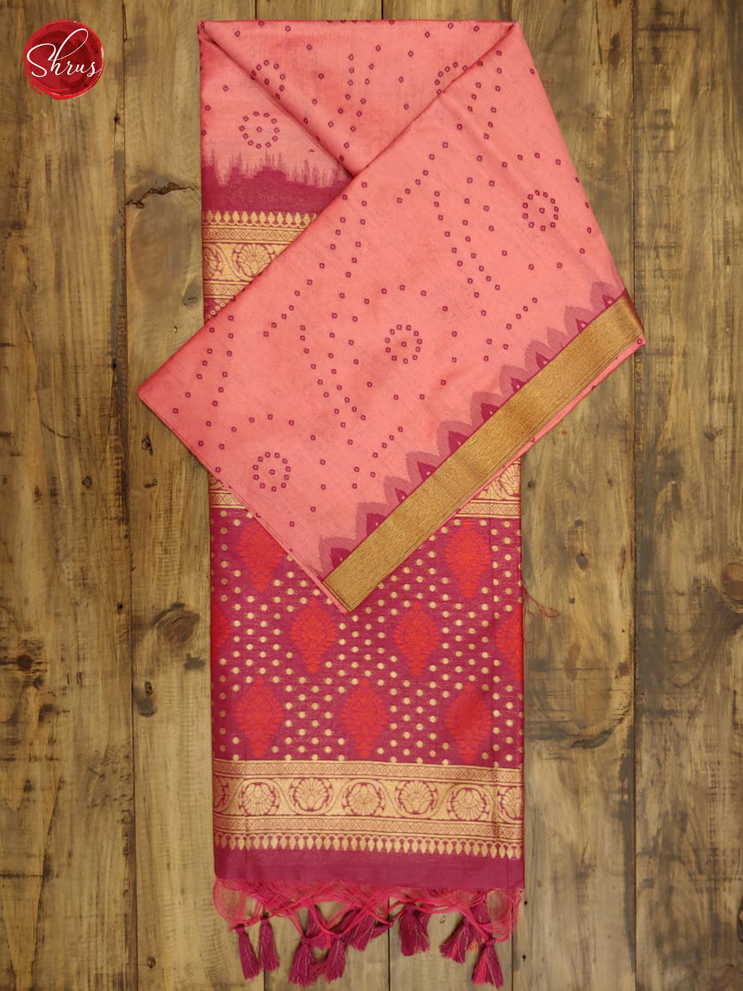 Pink & Majenta - Semi Raw Silk with Gold Zari Border - Shop on ShrusEternity.com