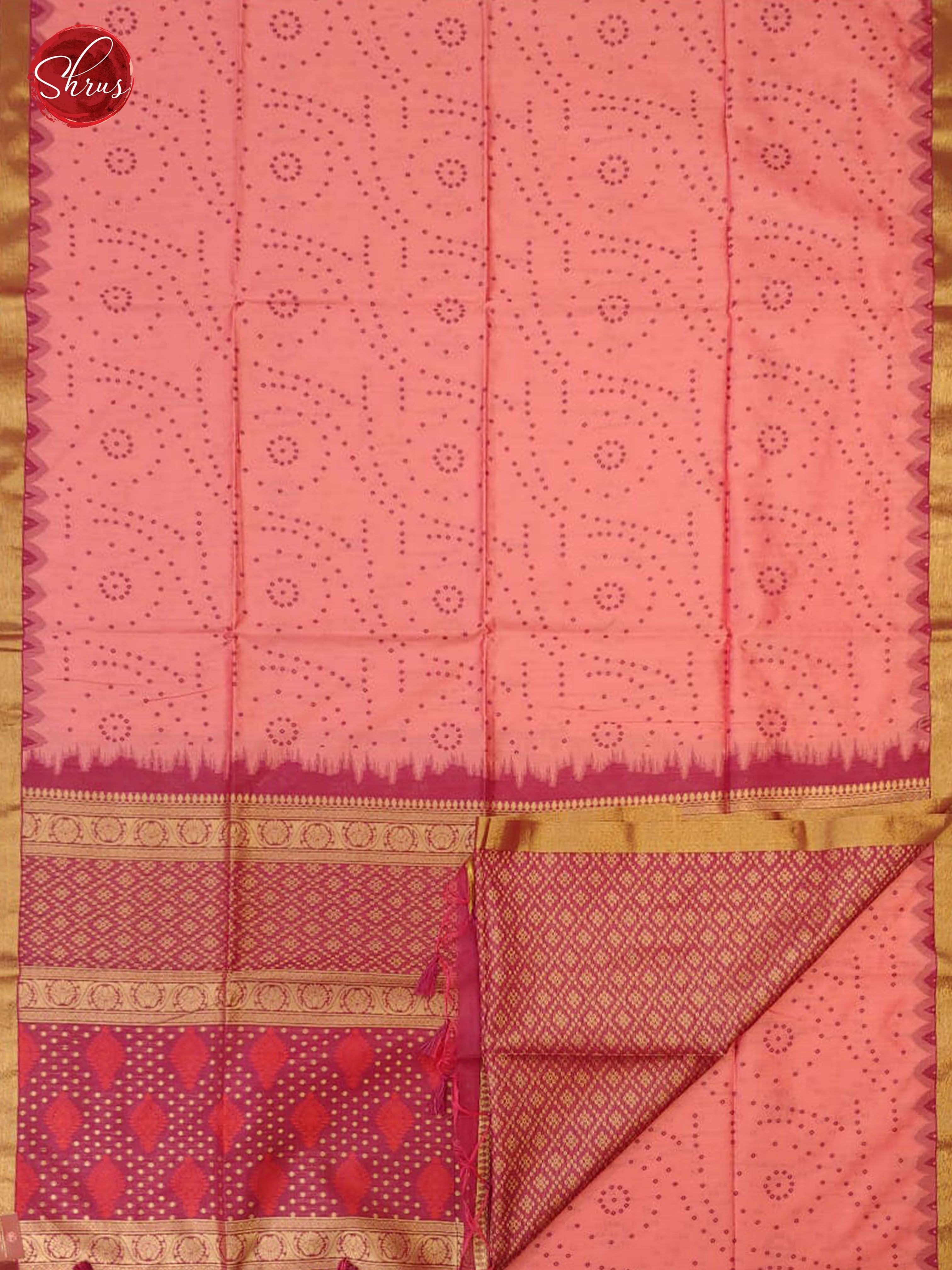 Pink & Majenta - Semi Raw Silk with Gold Zari Border - Shop on ShrusEternity.com