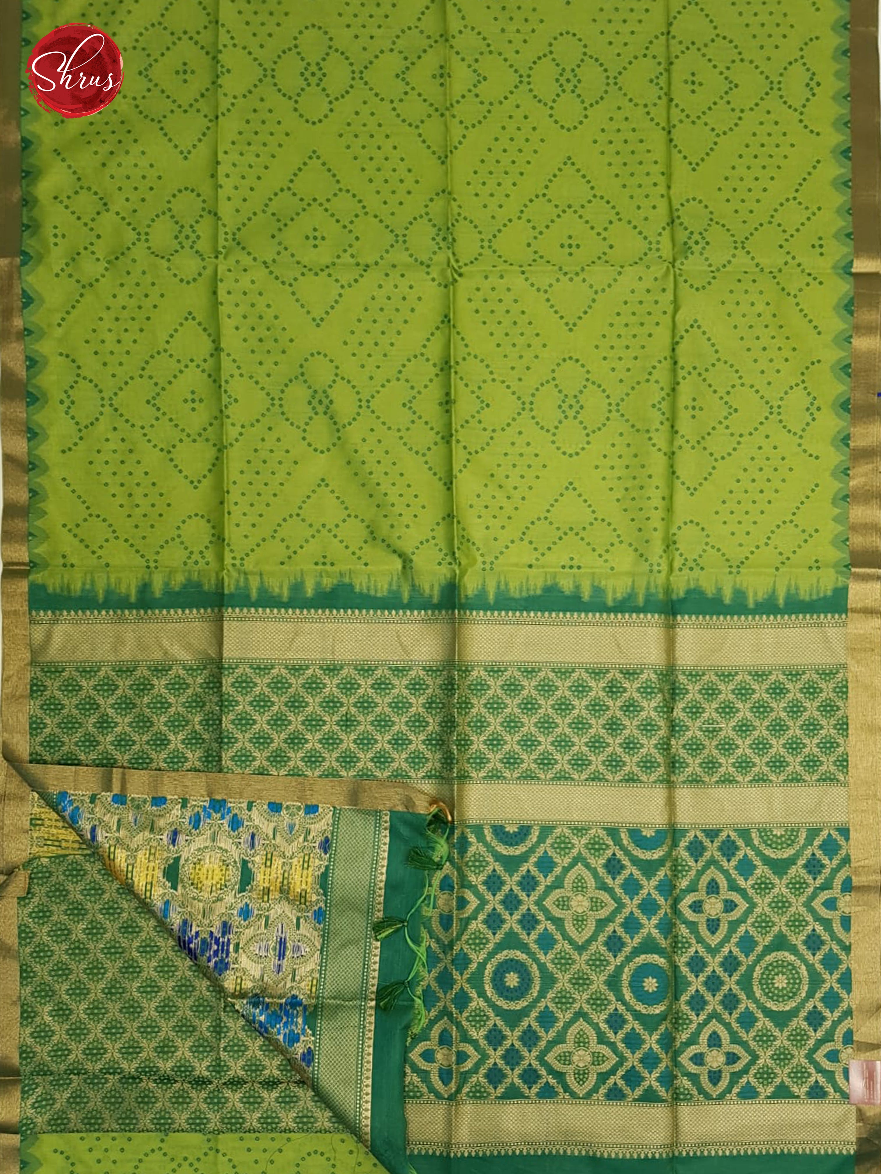 Green & Dark Green - Chanderi  Silk with Gold Zari Border - Shop on ShrusEternity.com