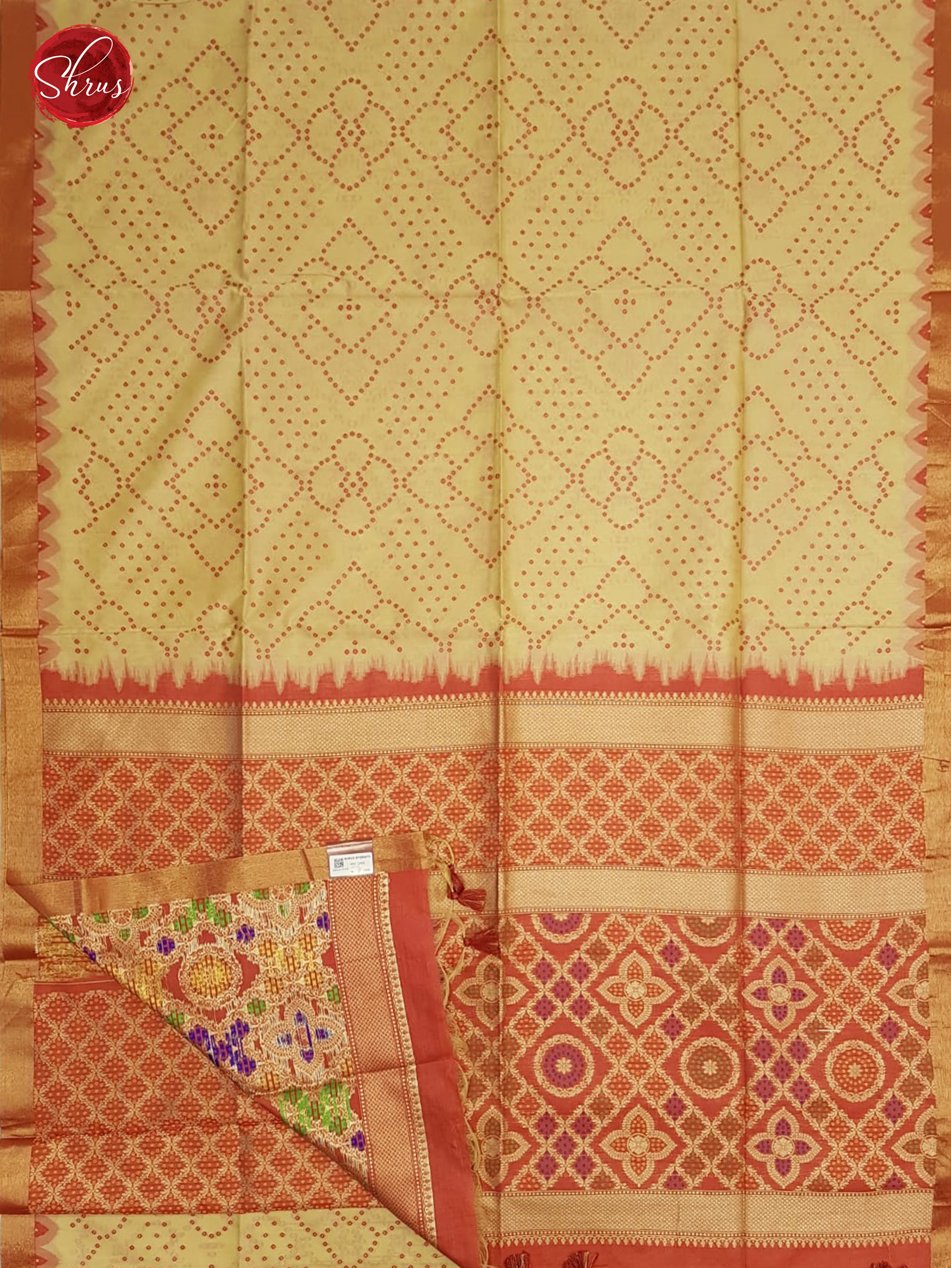 Sandal & Red - Semi Raw Silk with Gold zari Border - Shop on ShrusEternity.com