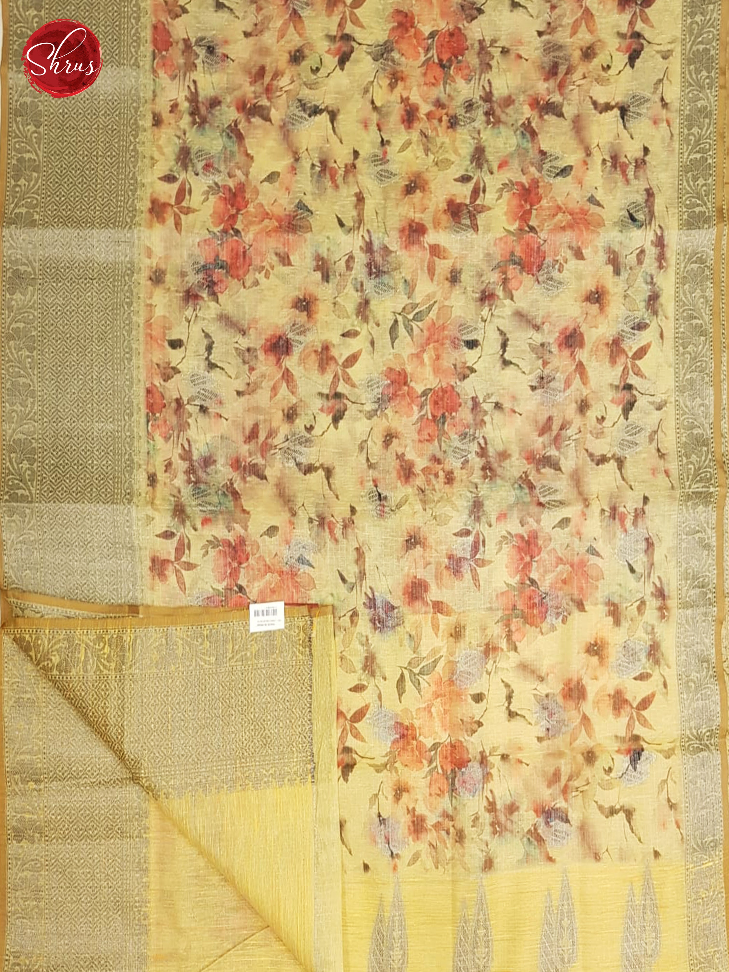 Golden Yellow & Mustard - Linen Tissue with Zari Border - Shop on ShrusEternity.com