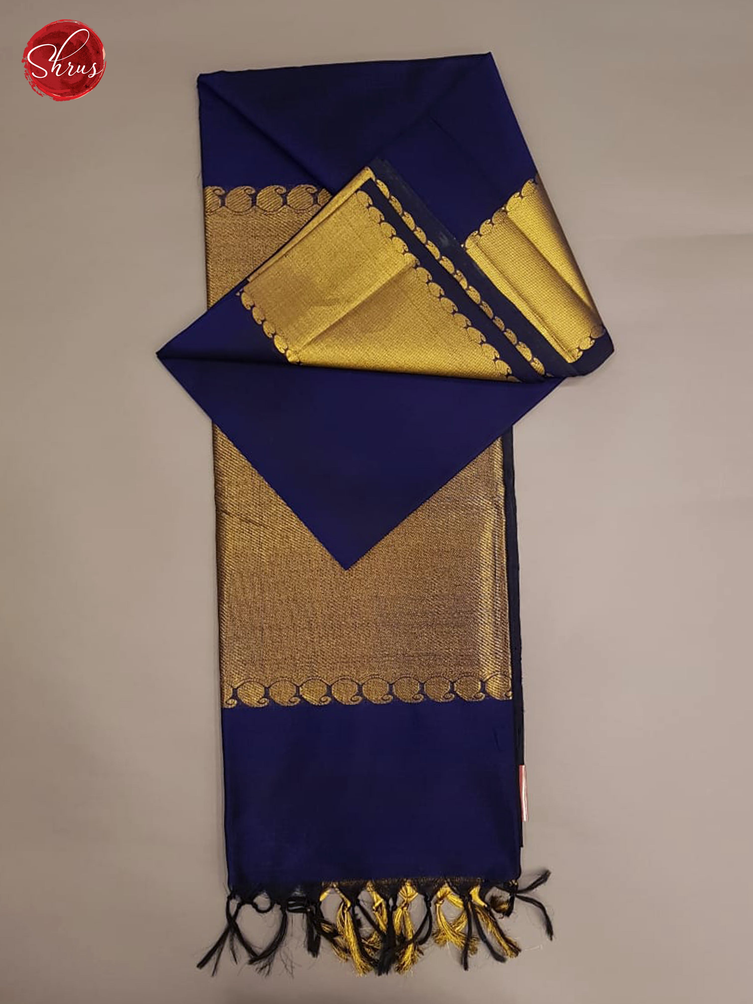 Blue(Single Tone ) - Silk Cotton with Gold Zari Border - Shop on ShrusEternity.com