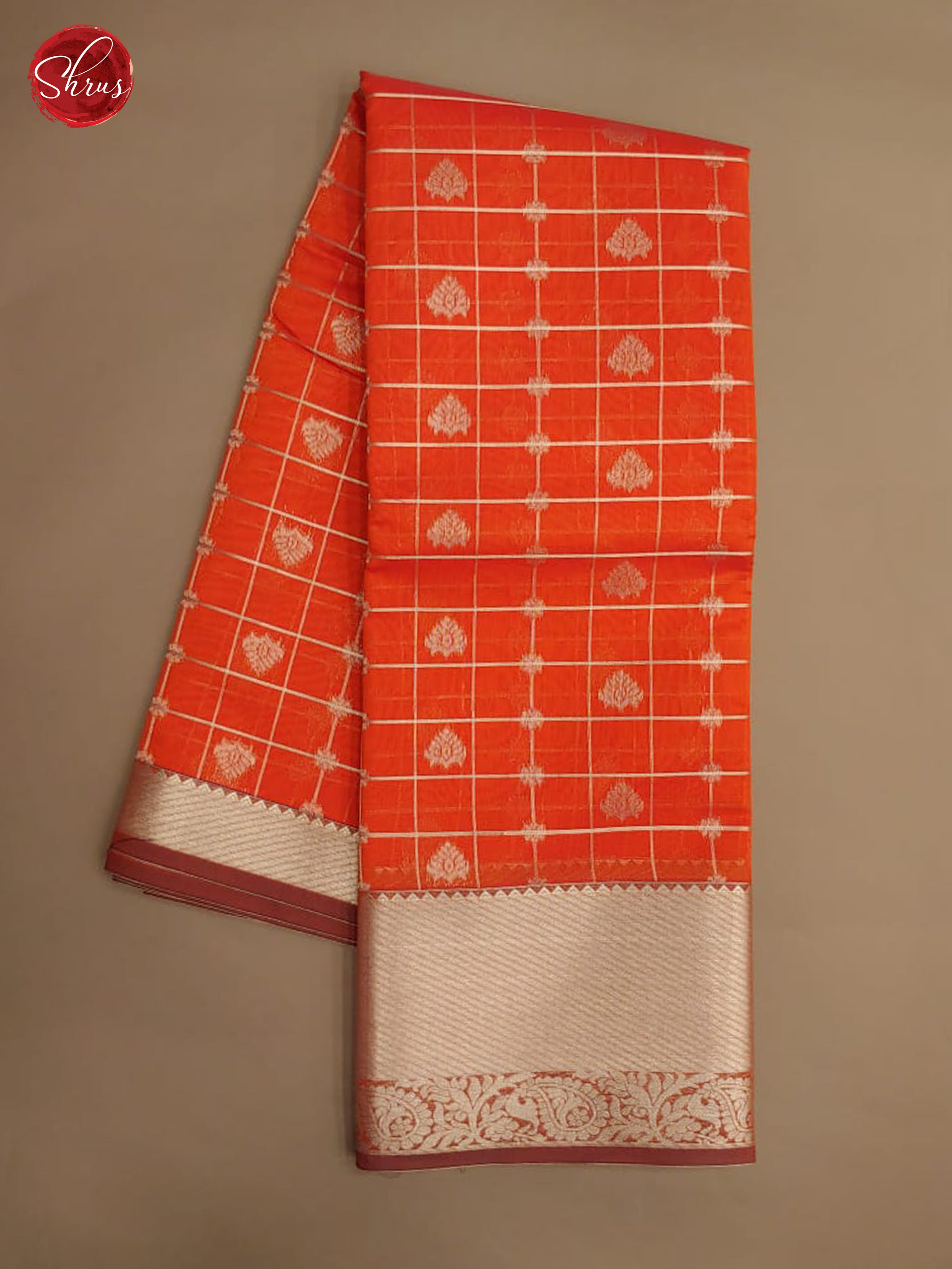 Orange & Dark Blue - Kora Cotton Silk with Gold Zari - Shop on ShrusEternity.com