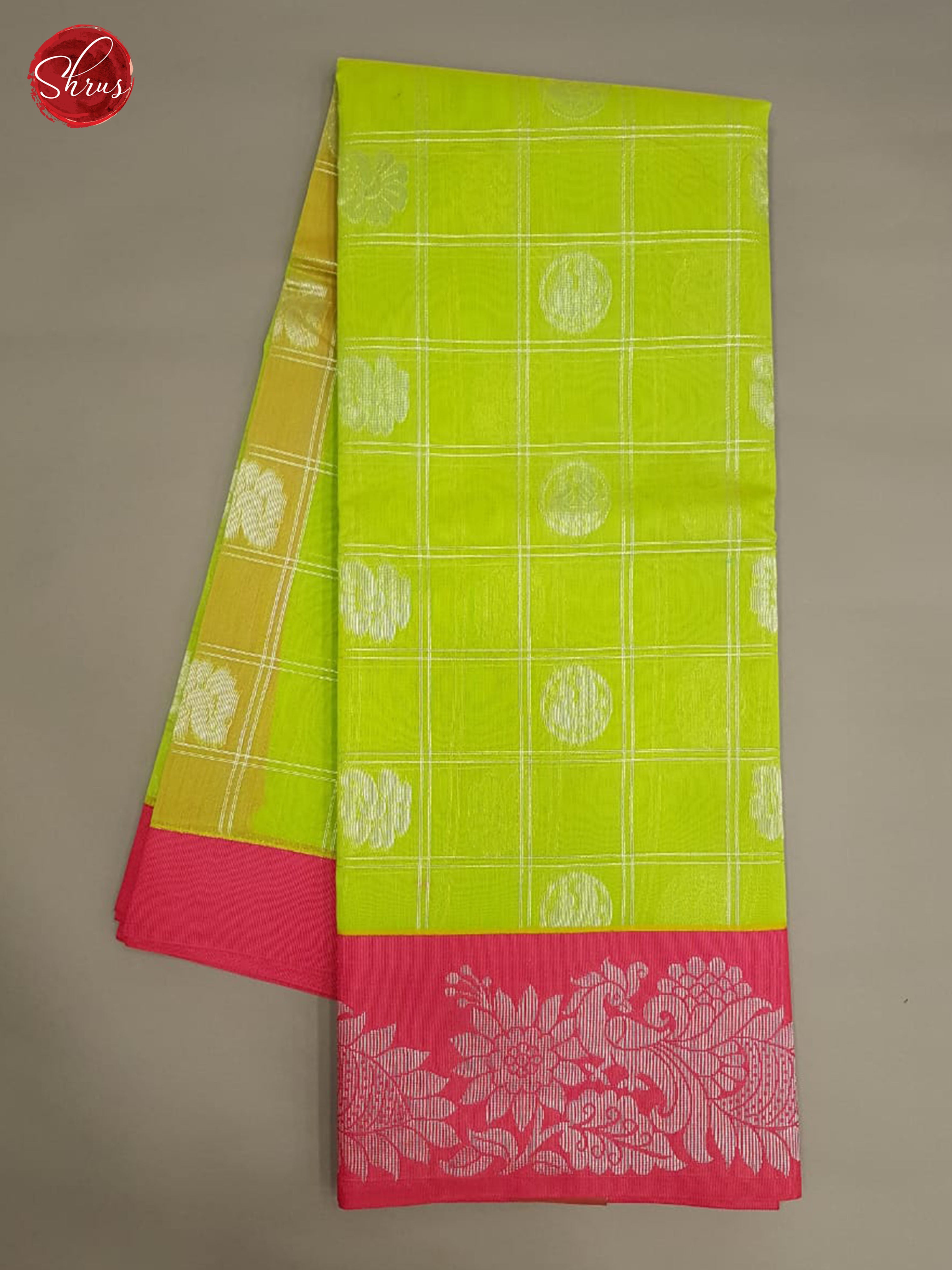 Green & Pink - Kora Cotton Silk with Zari Border - Shop on ShrusEternity.com