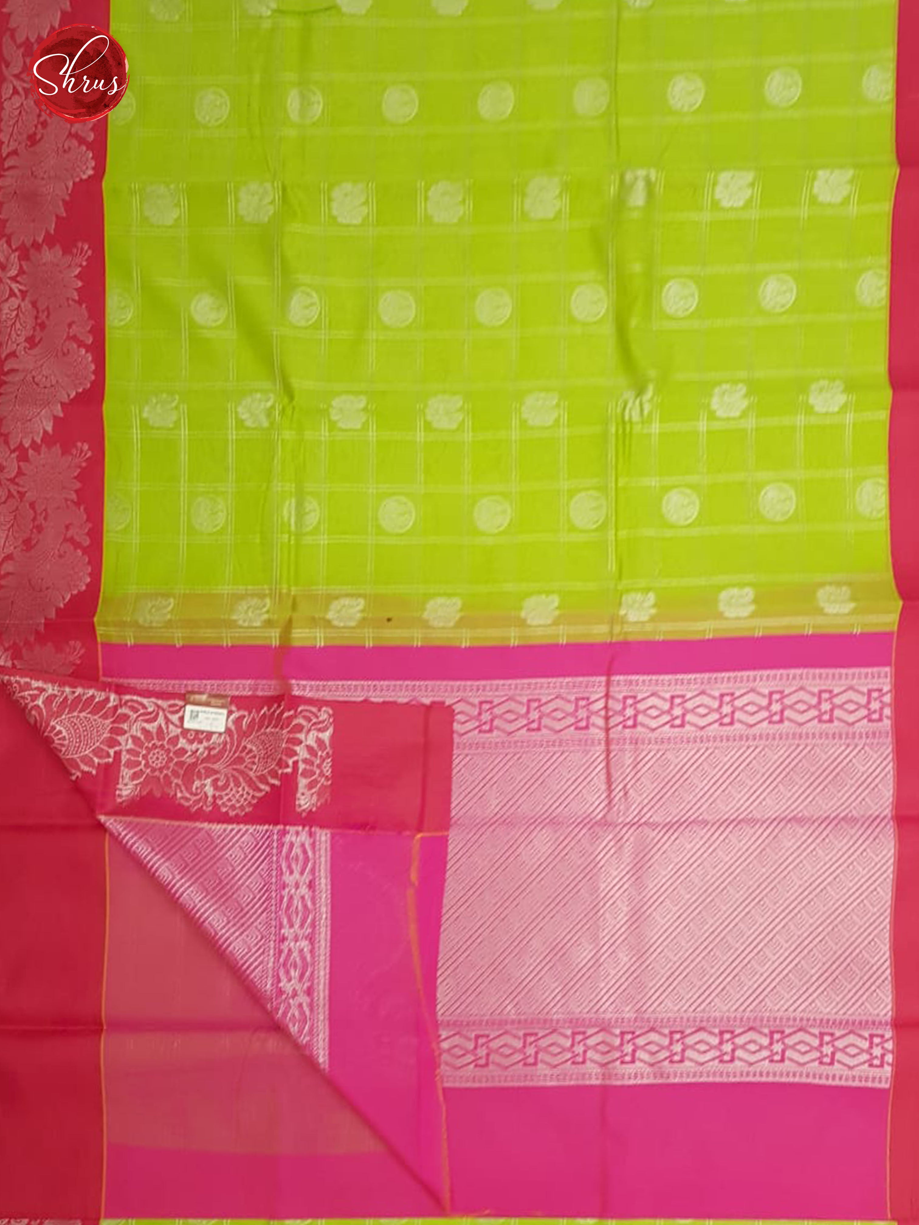Green & Pink - Kora Cotton Silk with Zari Border - Shop on ShrusEternity.com