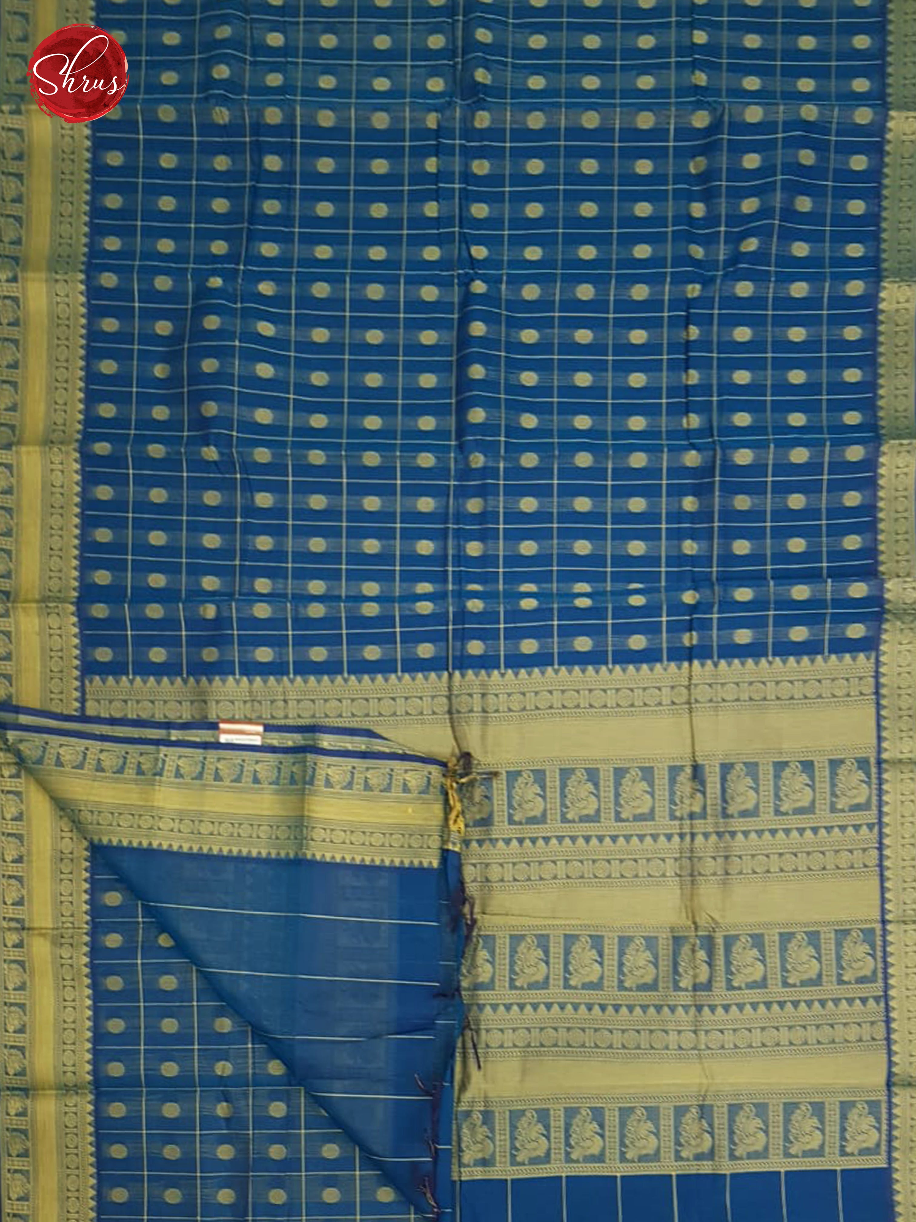 Blue (Single Tone) - Kanchi Cotton with Zari Border - Shop on ShrusEternity.com