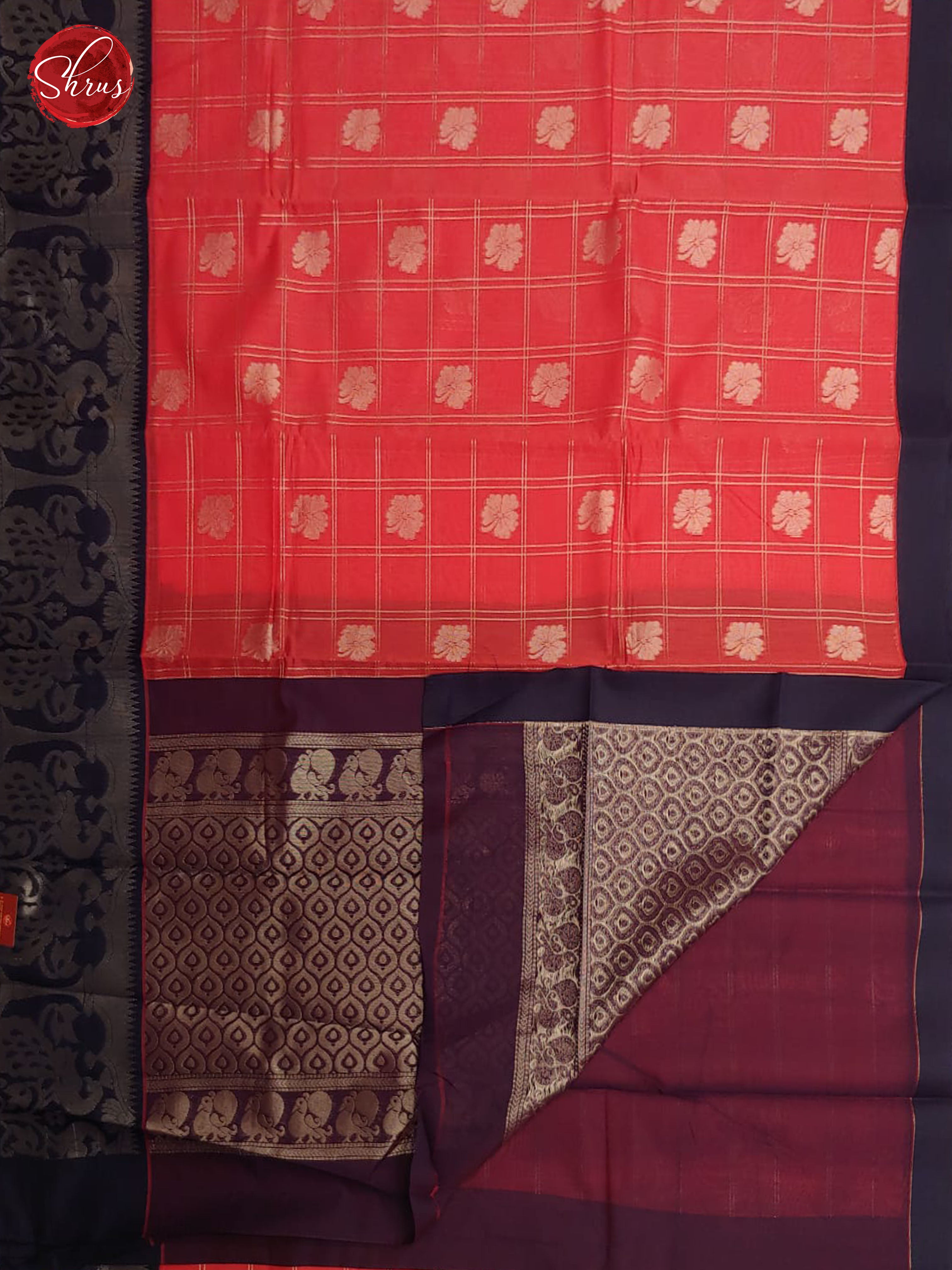 Pink & Blue - Kora Cotton SIlk with Gold zari Border - Shop on ShrusEternity.com