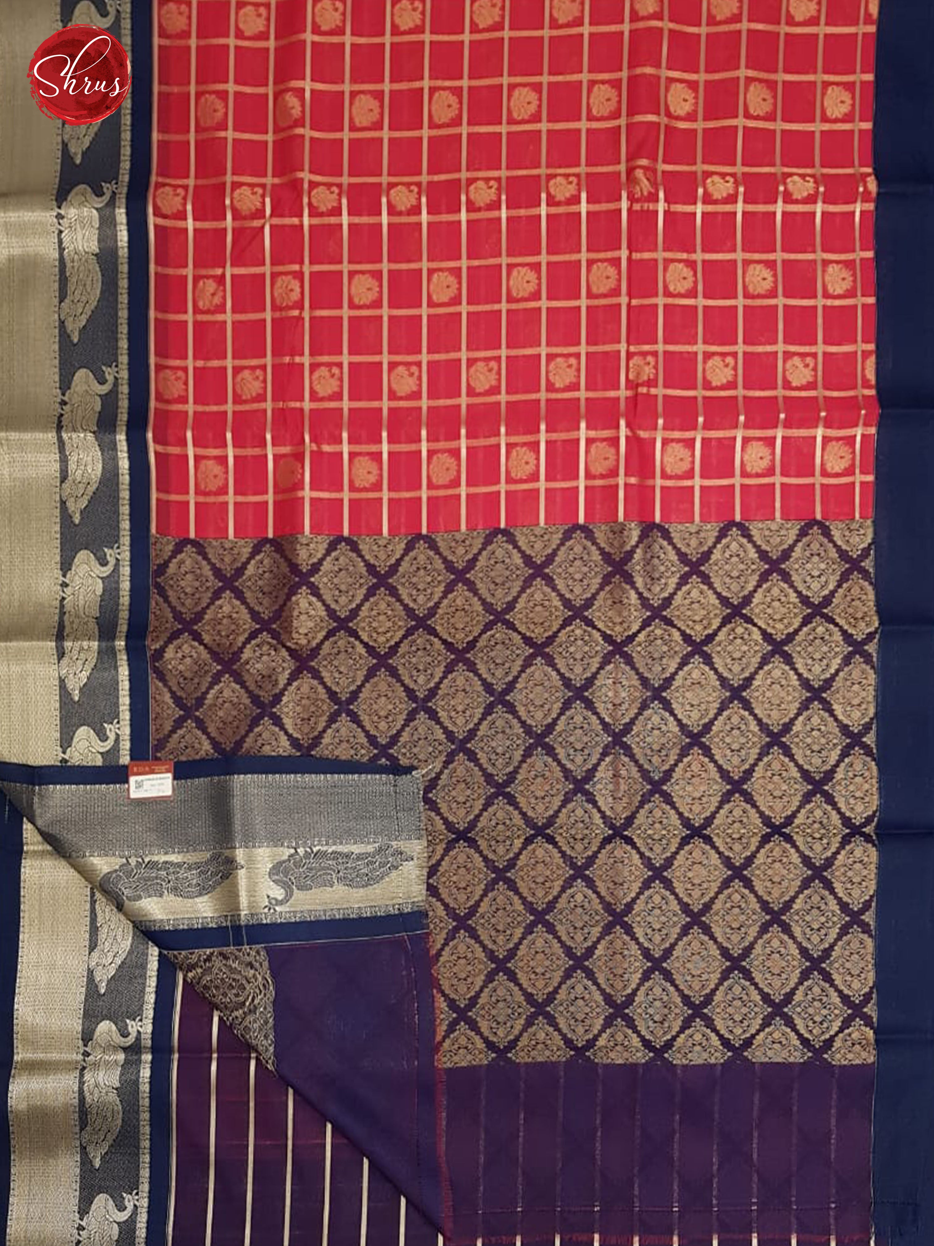 Pink & Blue - Kora Cotton Silk with Gold zari Border - Shop on ShrusEternity.com