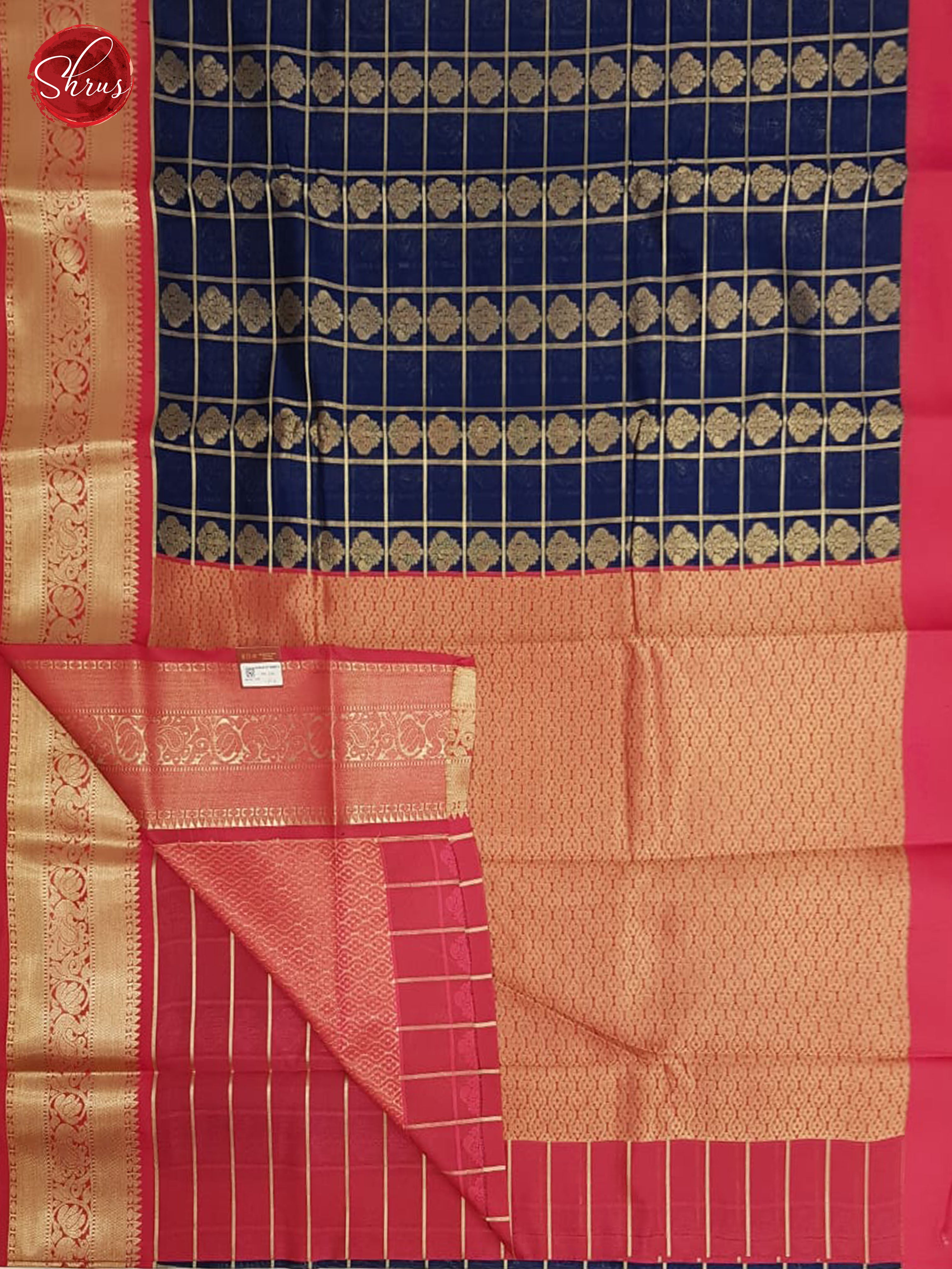 Blue & Pink - Kora Cotton Silk with Border & Gold Zari - Shop on ShrusEternity.com