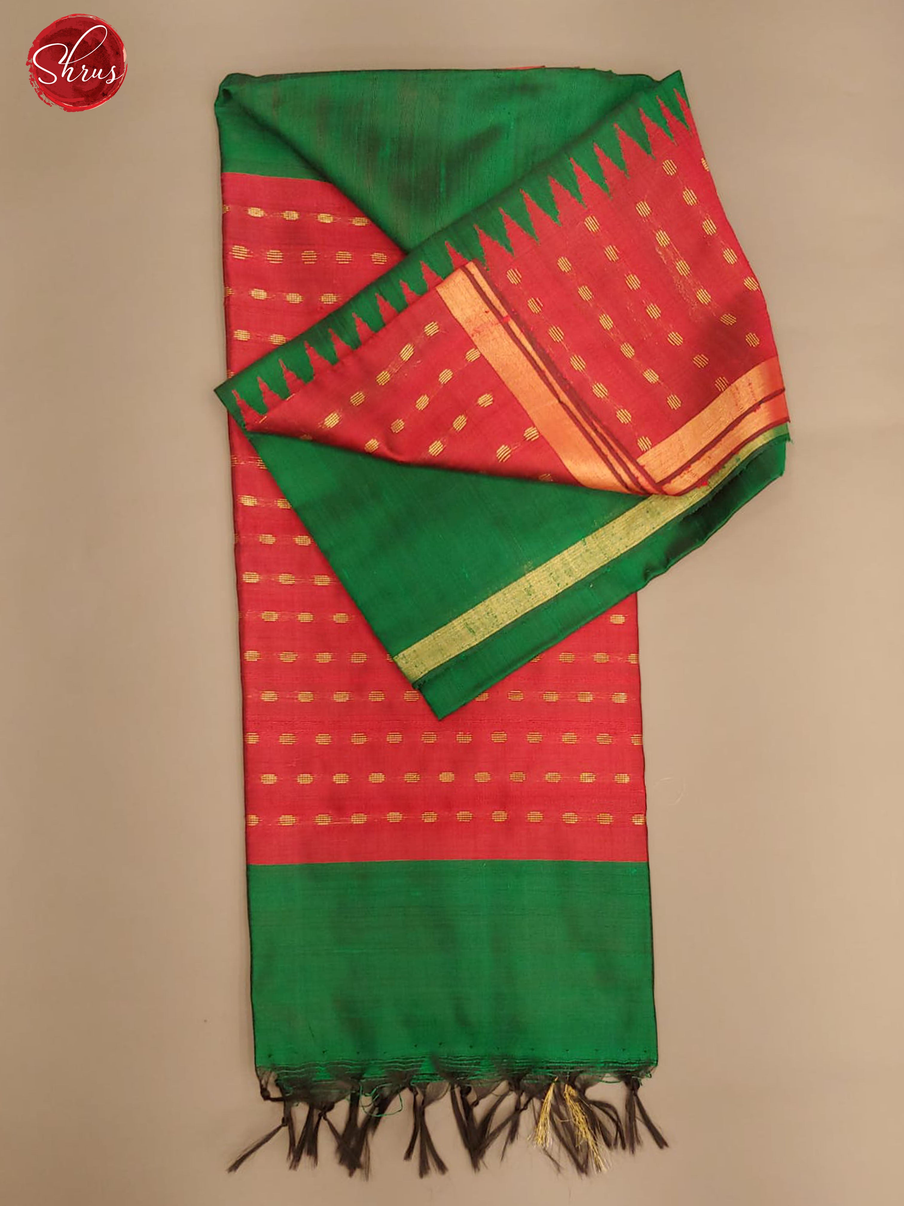 Green& Red- Raw Silk with Gold Zari - Shop on ShrusEternity.com