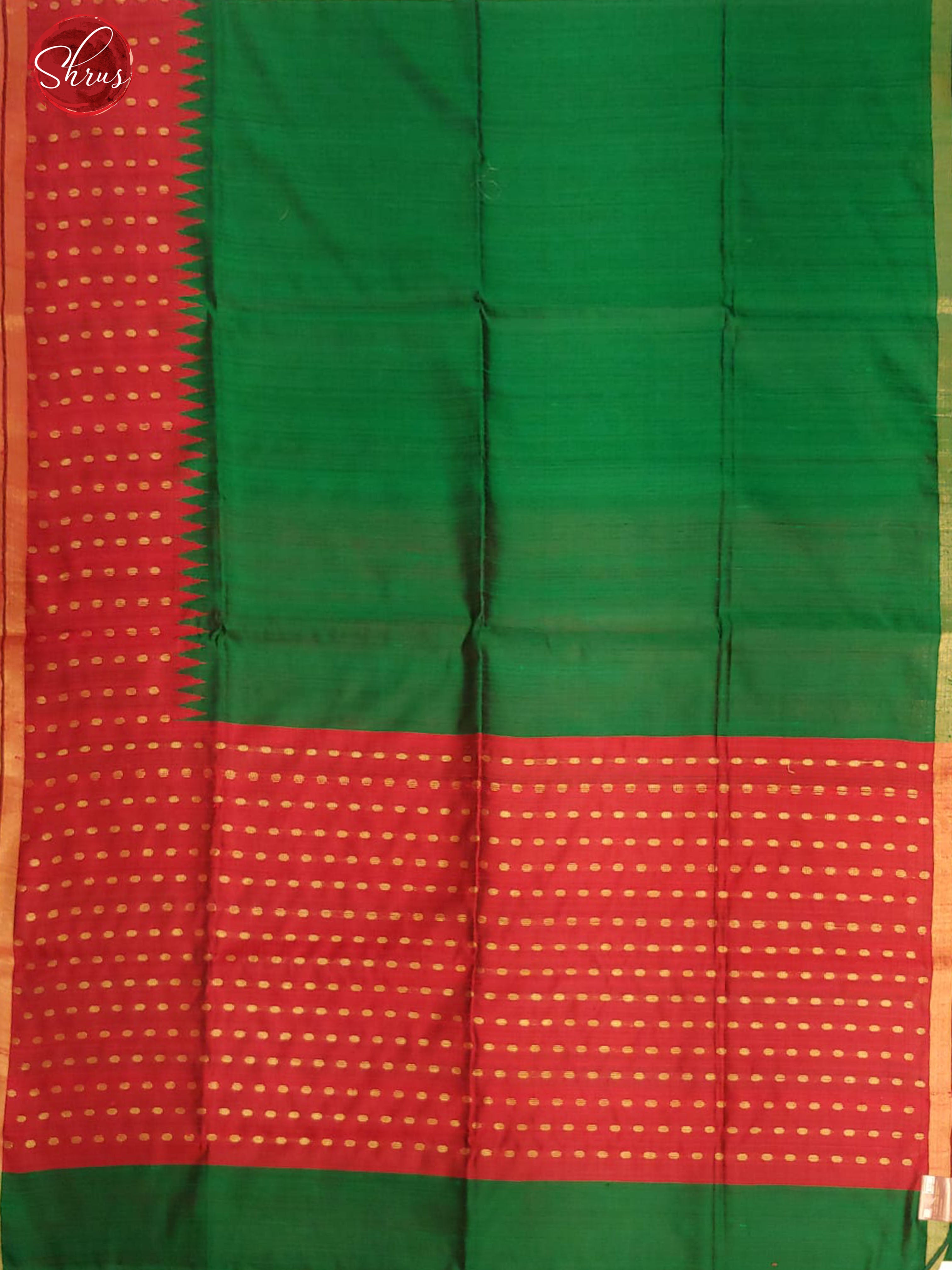Green& Red- Raw Silk with Gold Zari - Shop on ShrusEternity.com
