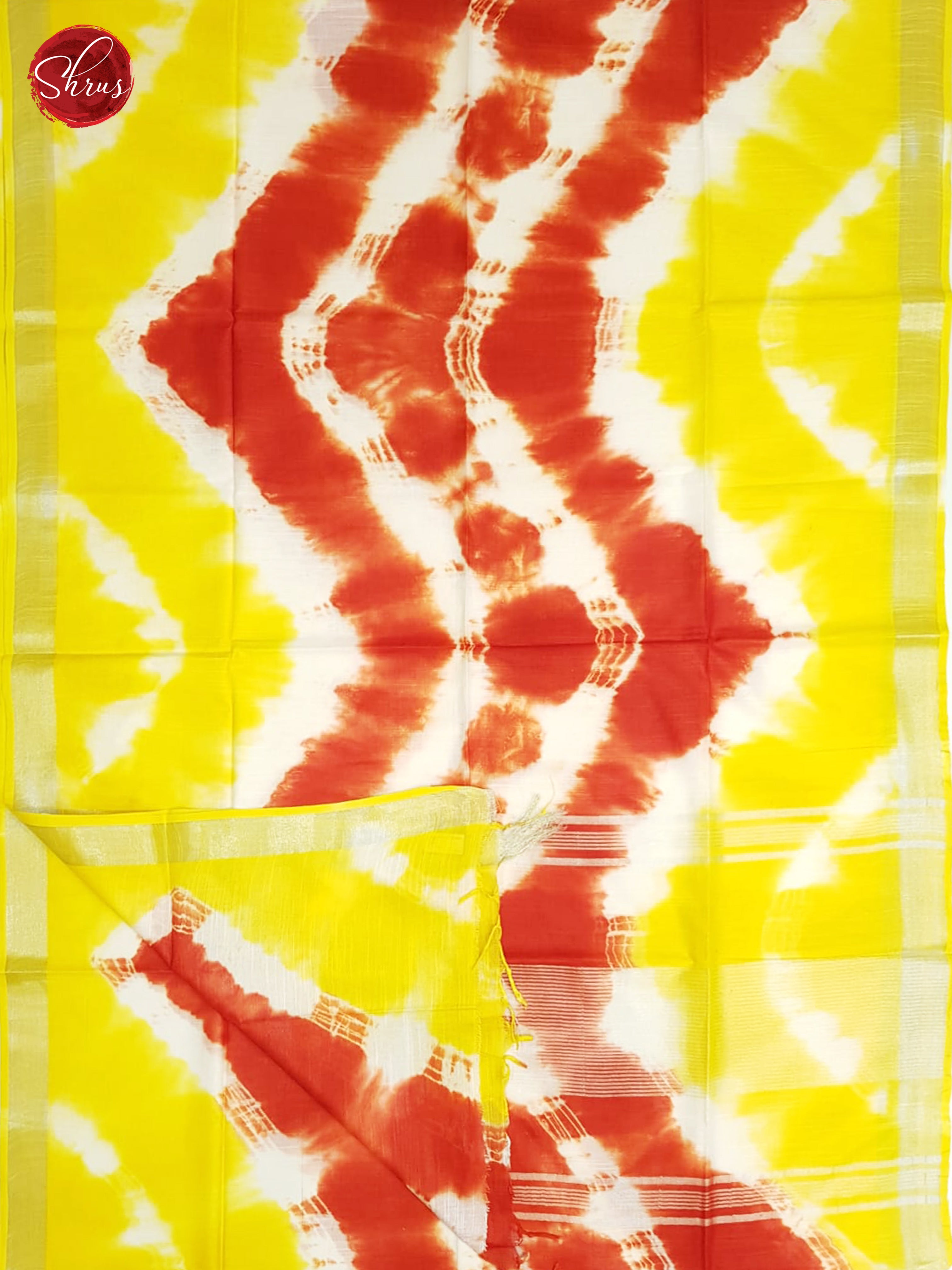 Red & Yellow - Shibori with Silver zari Border - Shop on ShrusEternity.com