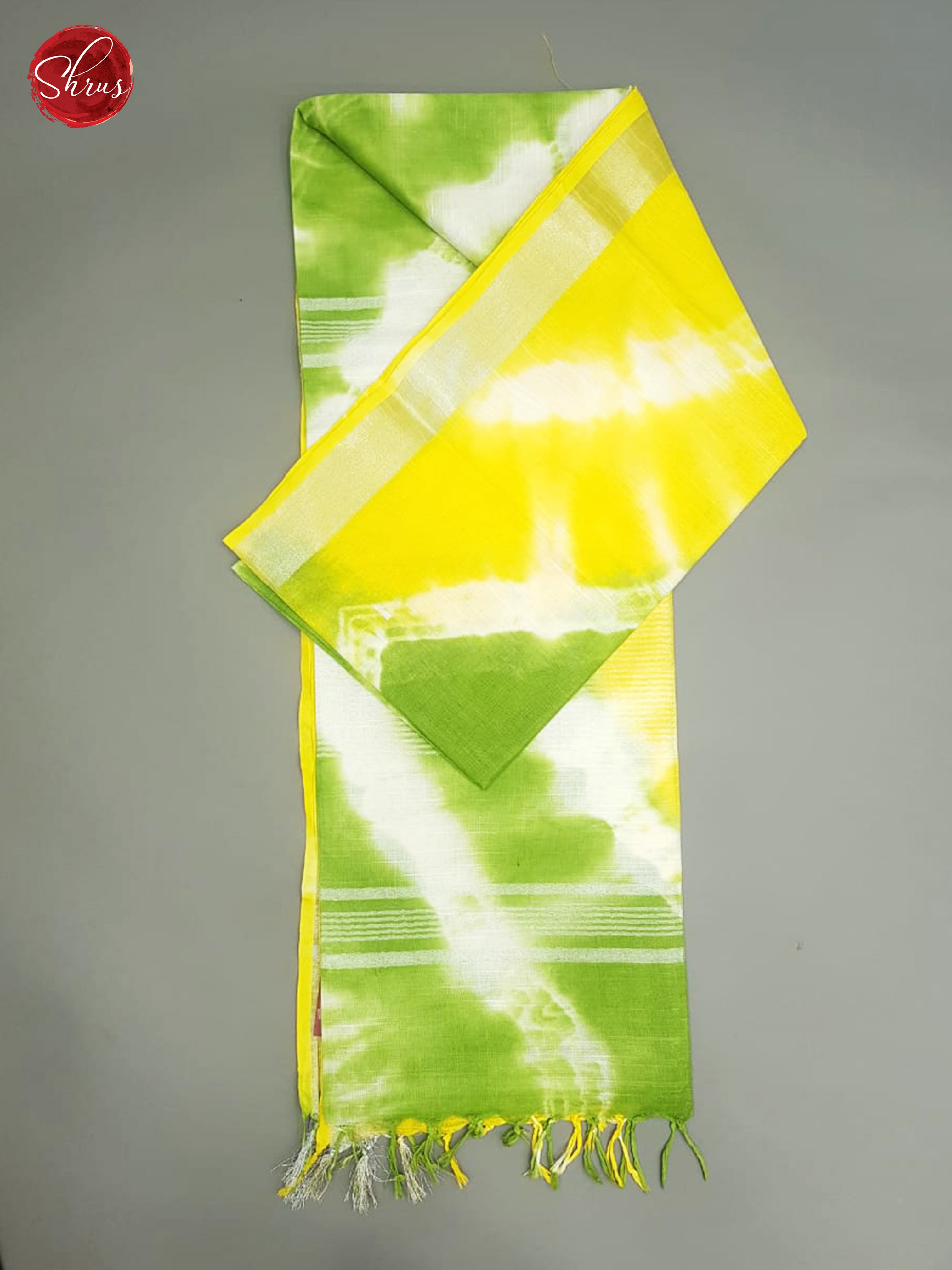 Yellow & Green - Shibori with Silver Zari Border - Shop on ShrusEternity.com