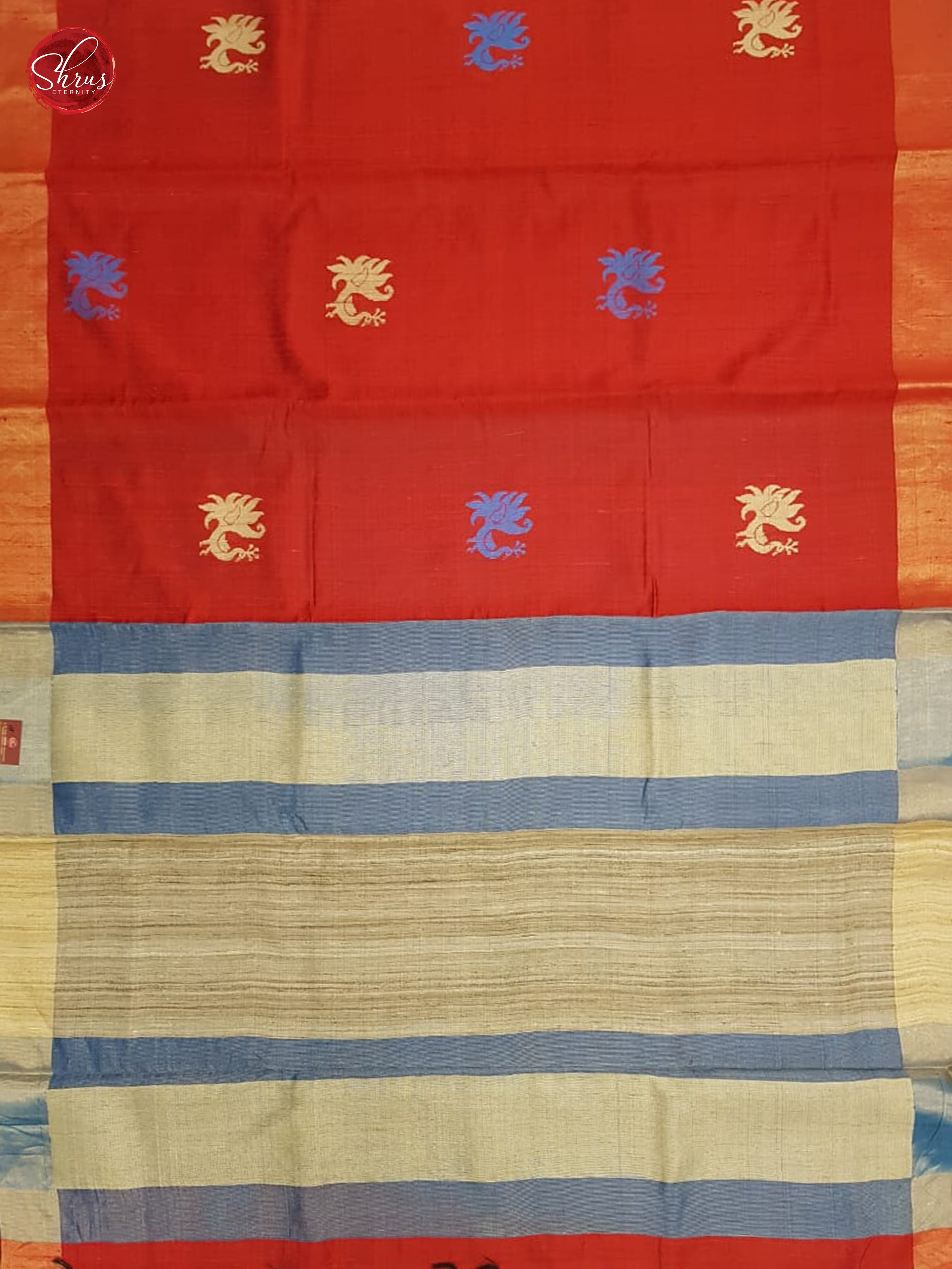 Red & Blue - Raw Silk with Gold zari - Shop on ShrusEternity.com