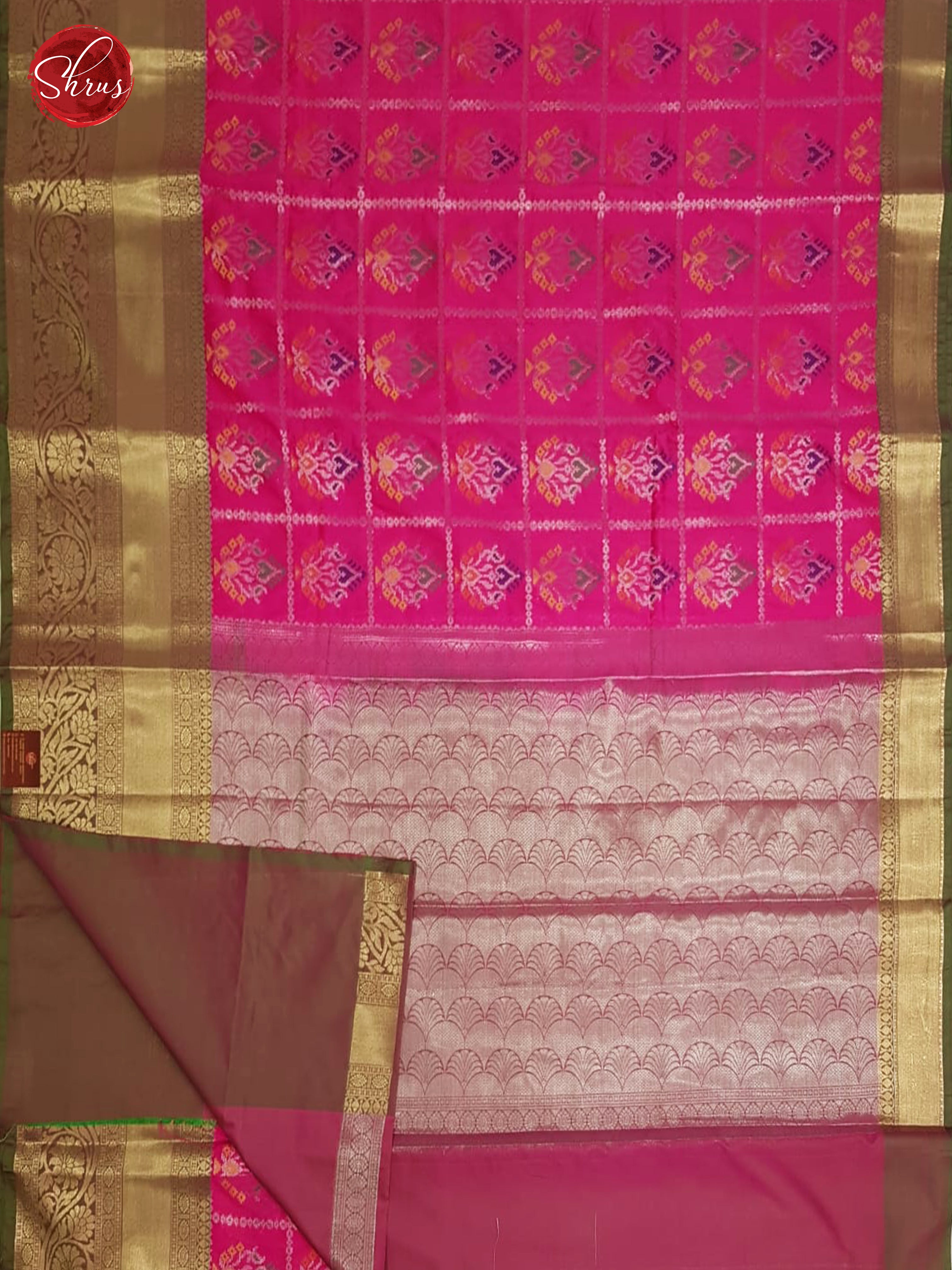 Pink & Green - Semi Banarasi with Gold zari Border - Shop on ShrusEternity.com