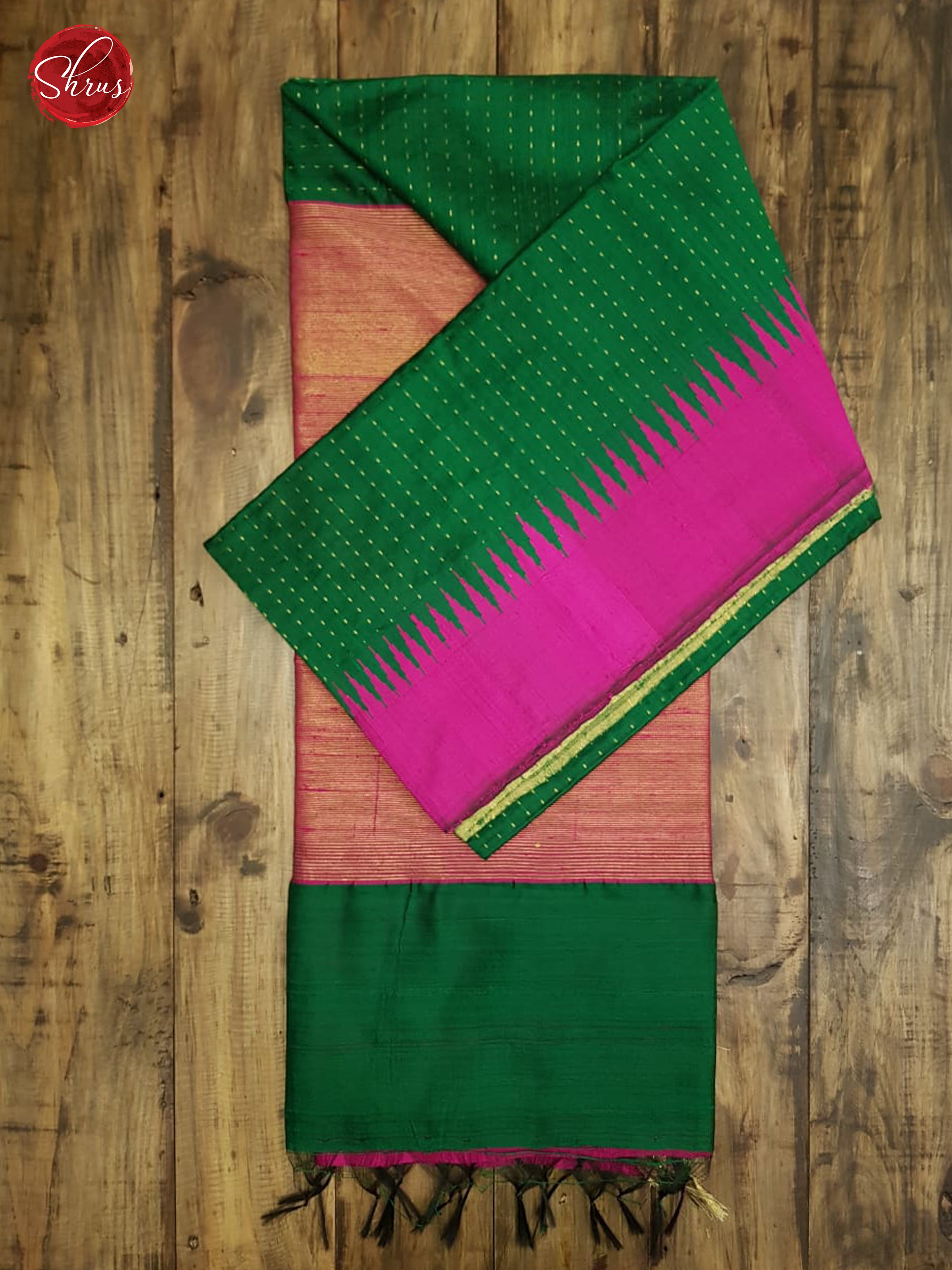 Green & Pink - Raw Silk with Border & Gold zari - Shop on ShrusEternity.com