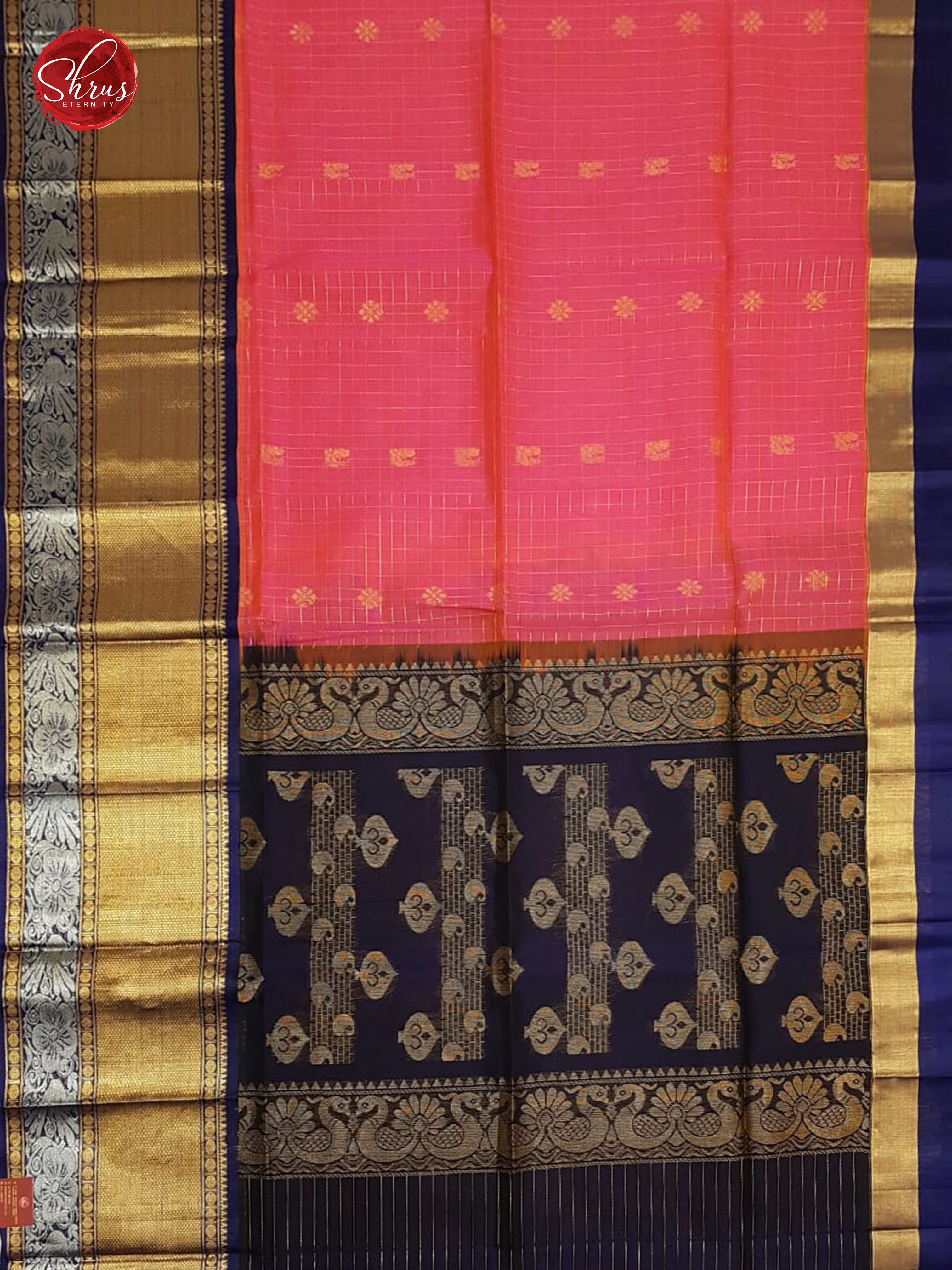 Pink & Black - Silk Cotton with Border & Gold , Silver Zari - Shop on ShrusEternity.com