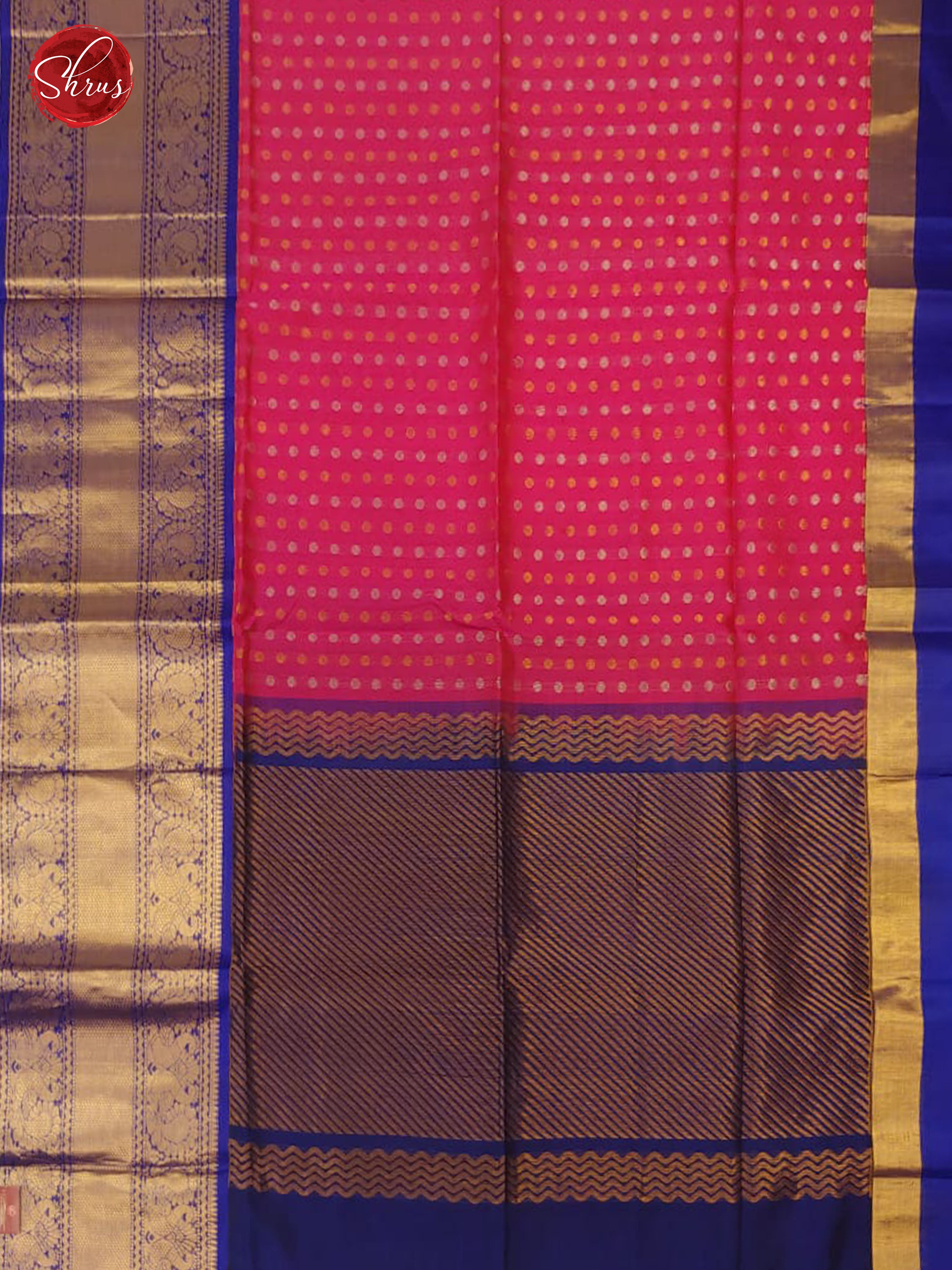 Majenta & Blue - Silk Cotton with Border & Gold , Silver Zari - Shop on ShrusEternity.com
