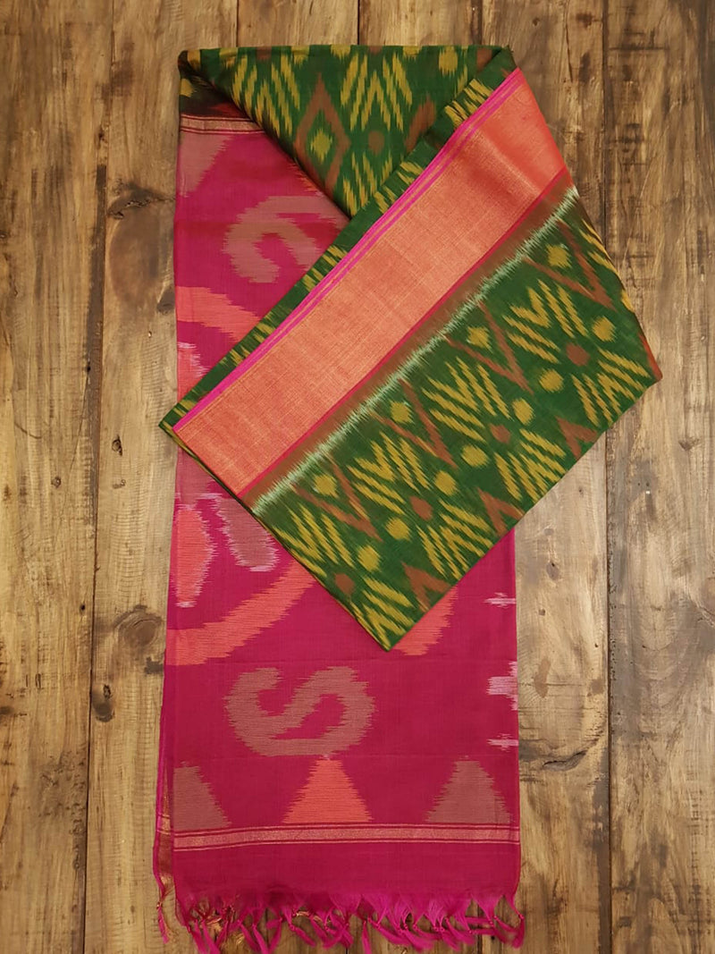 Green & Pink - Pochampally Silk Cotton - Shop on ShrusEternity.com