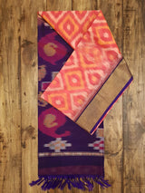 Orangish Pink & Blue - Pochampally Silk Cotton - Shop on ShrusEternity.com