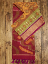 Mustard Brown & Majenta - Pochampally Silk Cotton - Shop on ShrusEternity.com