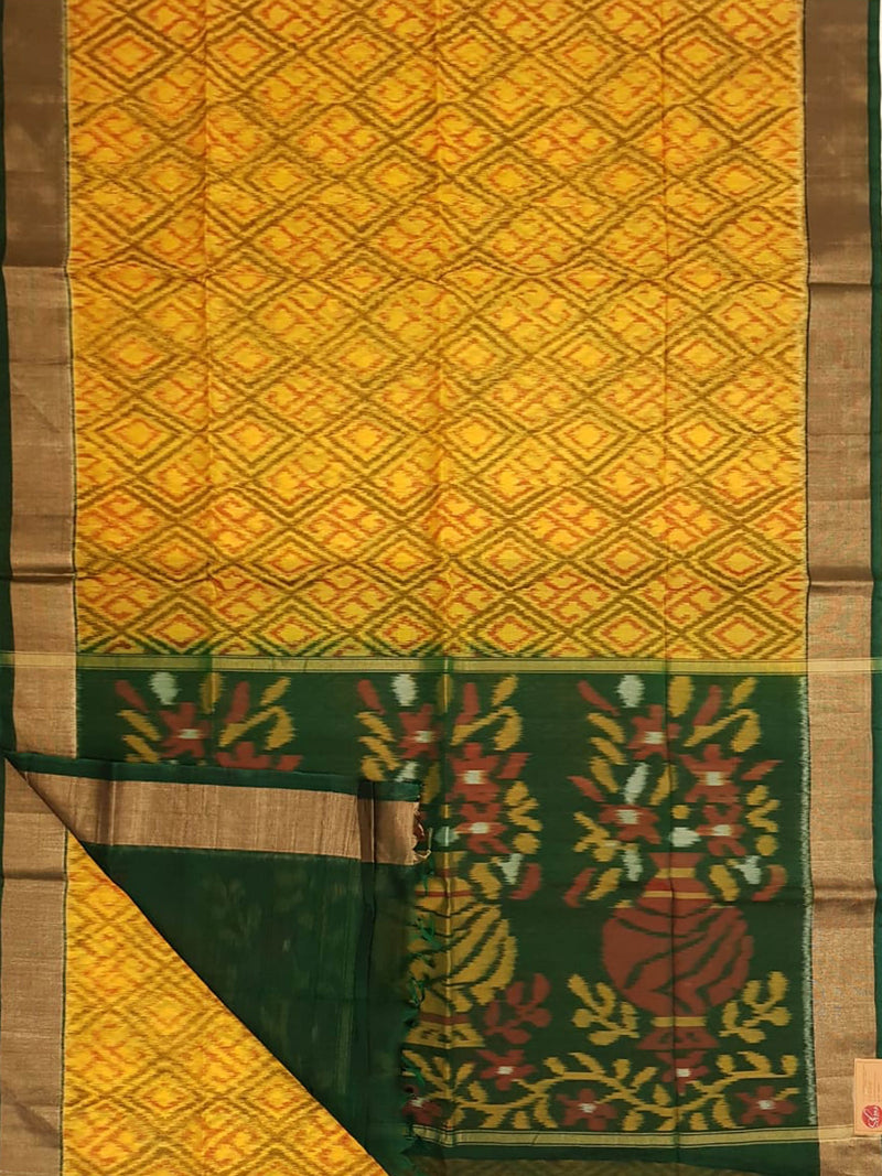 Yellow & Green - Pochampally Silk Cotton - Shop on ShrusEternity.com